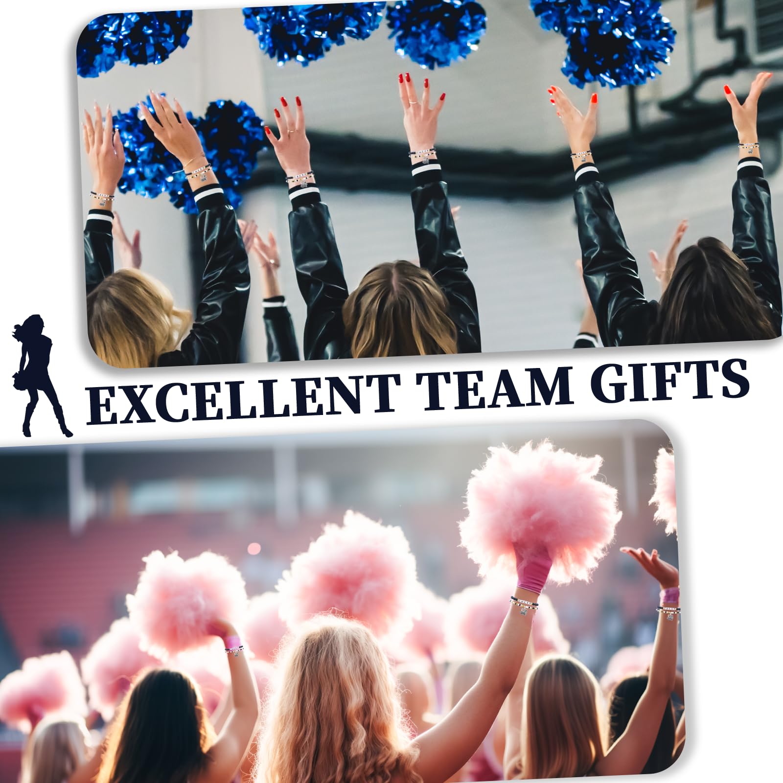 48 Pcs Cheerleader Gifts for Women - Stackable Friendship Bracelets, Heishi Surfer Bracelets - Perfect for Cheer Team Gifts, Spirit Week & Game Day Accessories