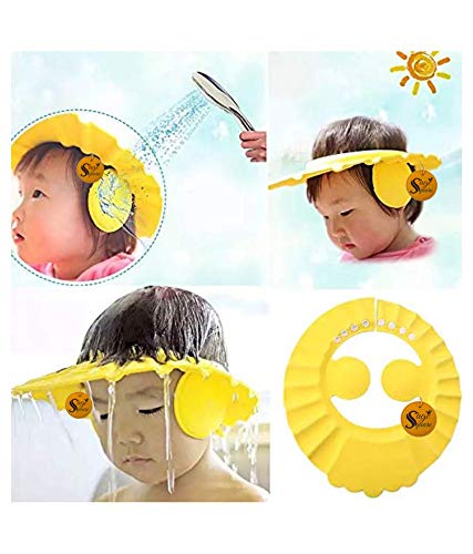 Sage Square Adjustable Baby Shower Cap with Ear Protection - Soft & Safe Bathing Hat for Infants & Toddlers (Yellow, Pack of 2) - Perfect for Sensitive Ears During Hair Wash & Bath Time