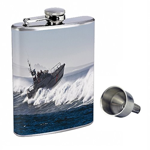 8oz Stainless Steel Whiskey Flask with Free Funnel - Leakproof Speed Boat Design for Outdoor Adventures, Camping & Travel Gifts - 002