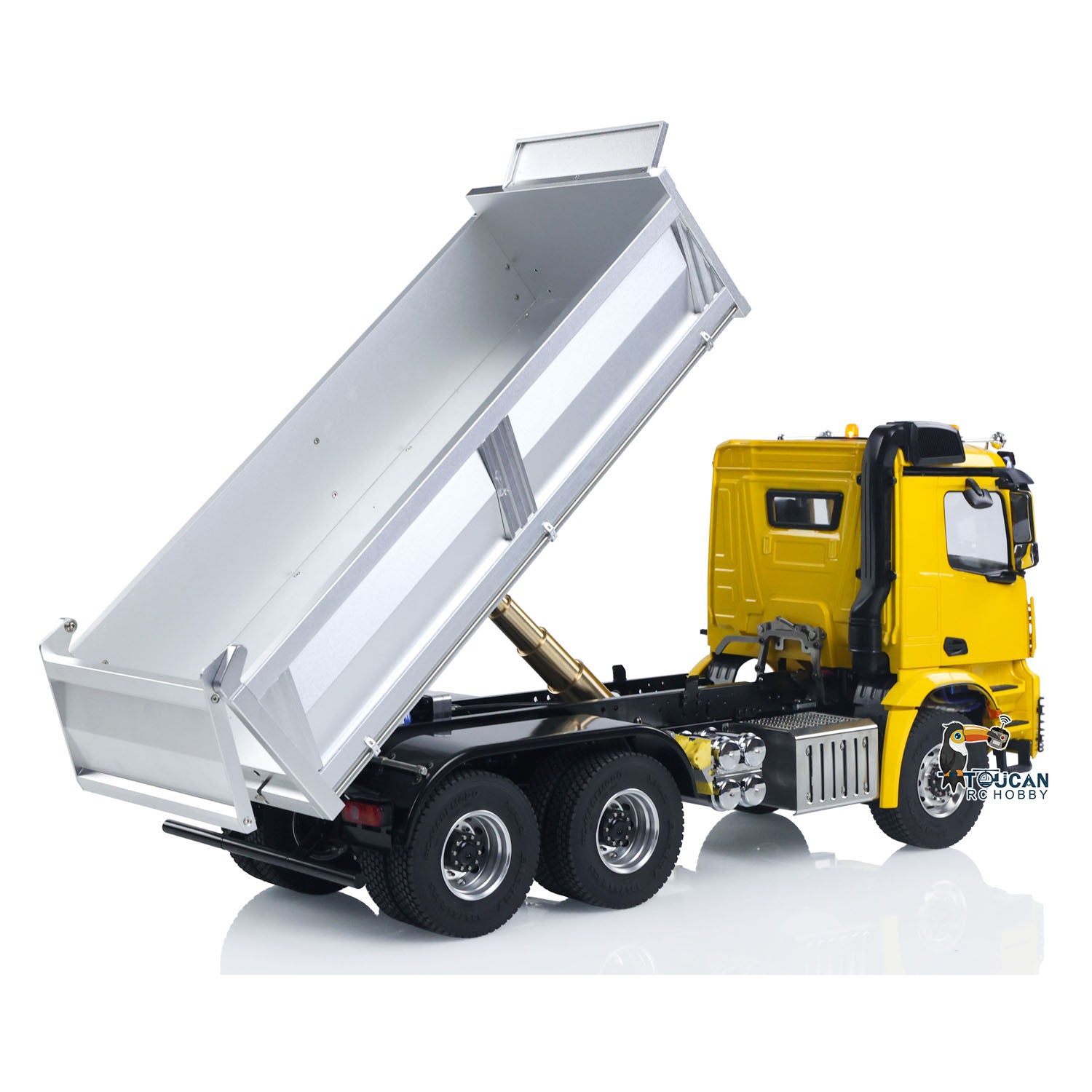2 Speed Metal 6x6 Chassis 1/14 Scale RC Hydraulic Dump Truck with Light & Sound - HotRC Radio Controlled Tipper Truck for Construction Site Play & Off-Road Adventure (US Stock, No Lock Differential Axle)