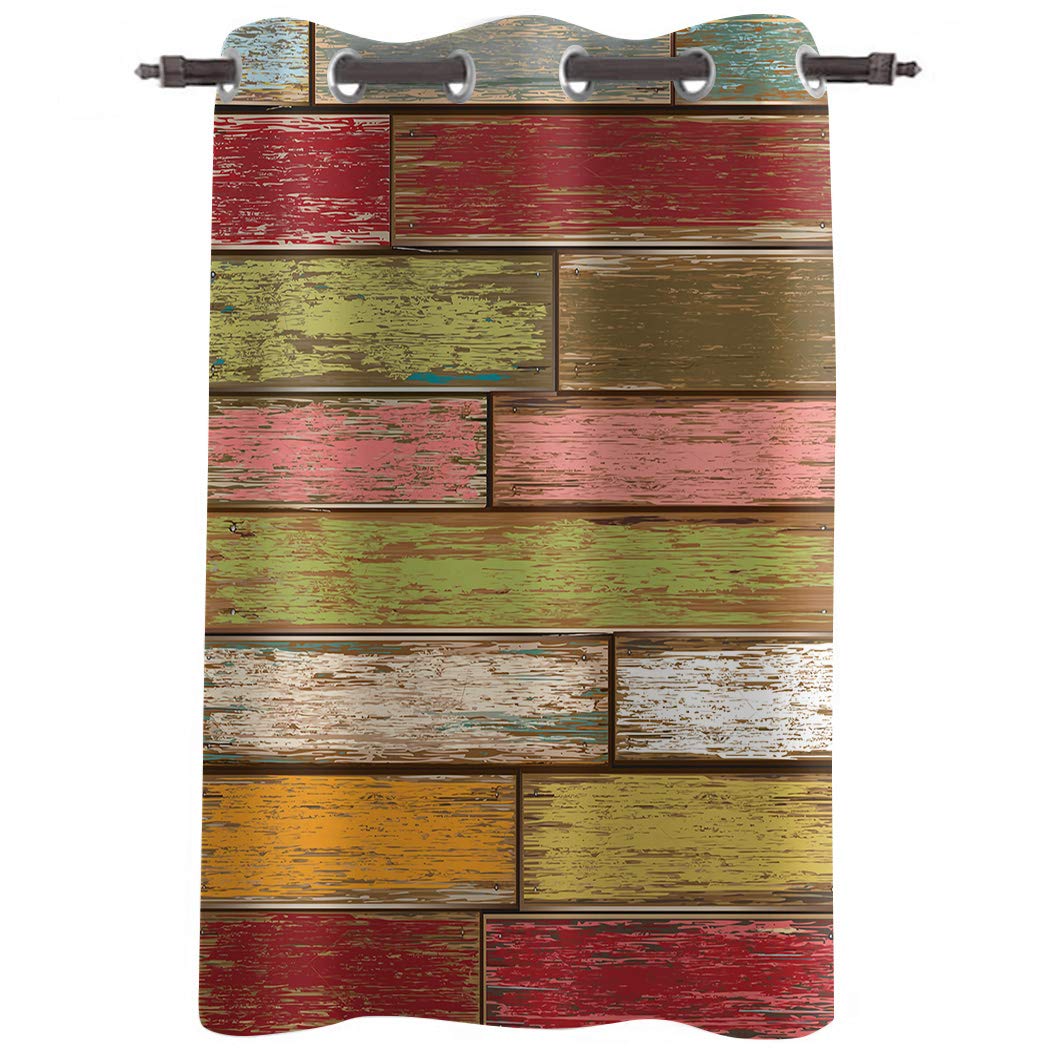 Vintage Wooden Board Texture Blackout Curtains - Thermal Insulated Room Darkening Drapes for Bedroom & Living Room - 63 Inch Length Home Decor Window Treatment (Perfect for Light Control, Privacy & Cozy Atmosphere)