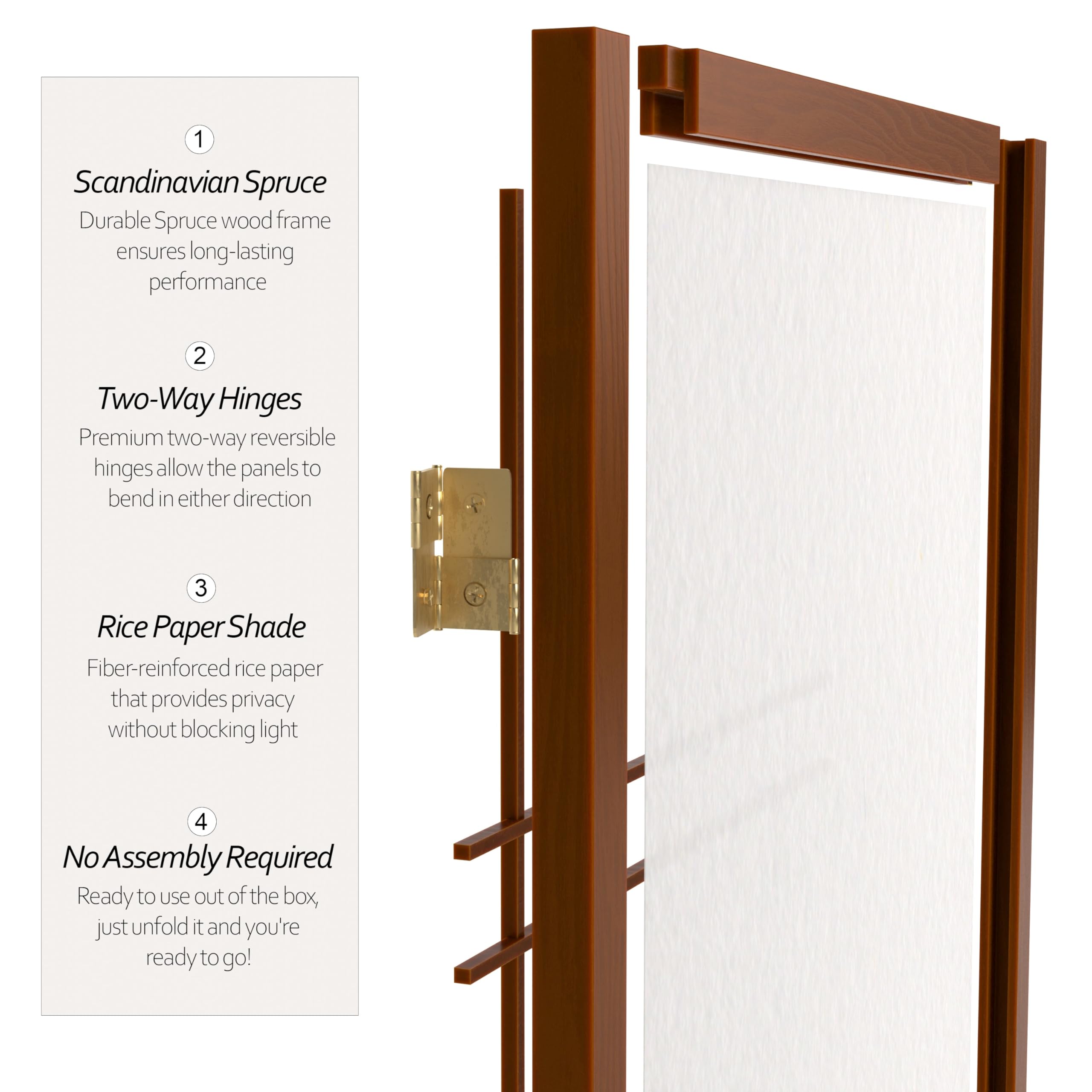 Red Lantern SS-84-DC-Walnut 4-Panel Wooden Room Divider Screen - Handcrafted Walnut Folding Partition for Home, Office & Event Decor | Space Separator for Living Rooms, Bedrooms & Wedding Venues