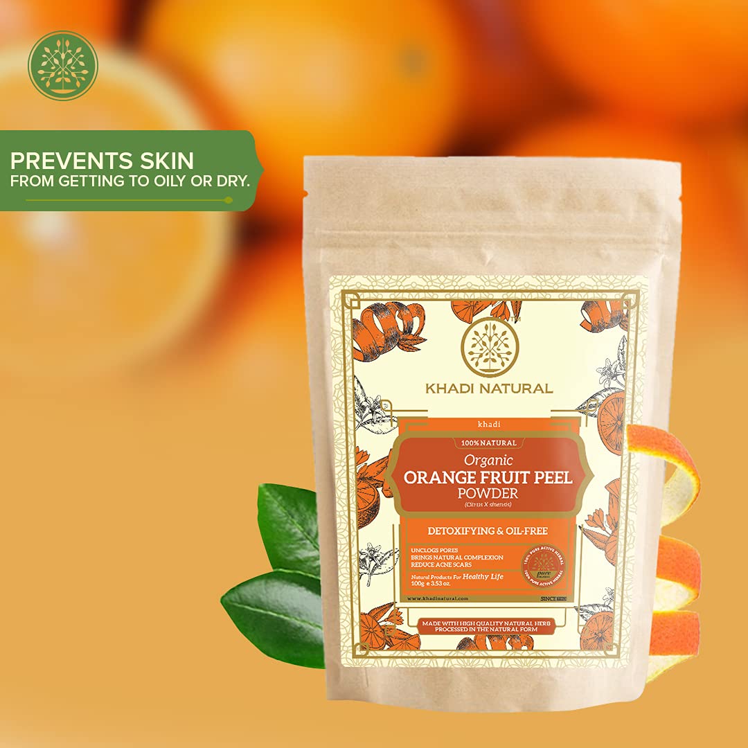 KHADI NATURAL Organic Orange Fruit Peel Powder - Pack of 2 (2x100g) 200g | Exfoliating & Brightening Face Mask | DIY Skincare & Hair Care