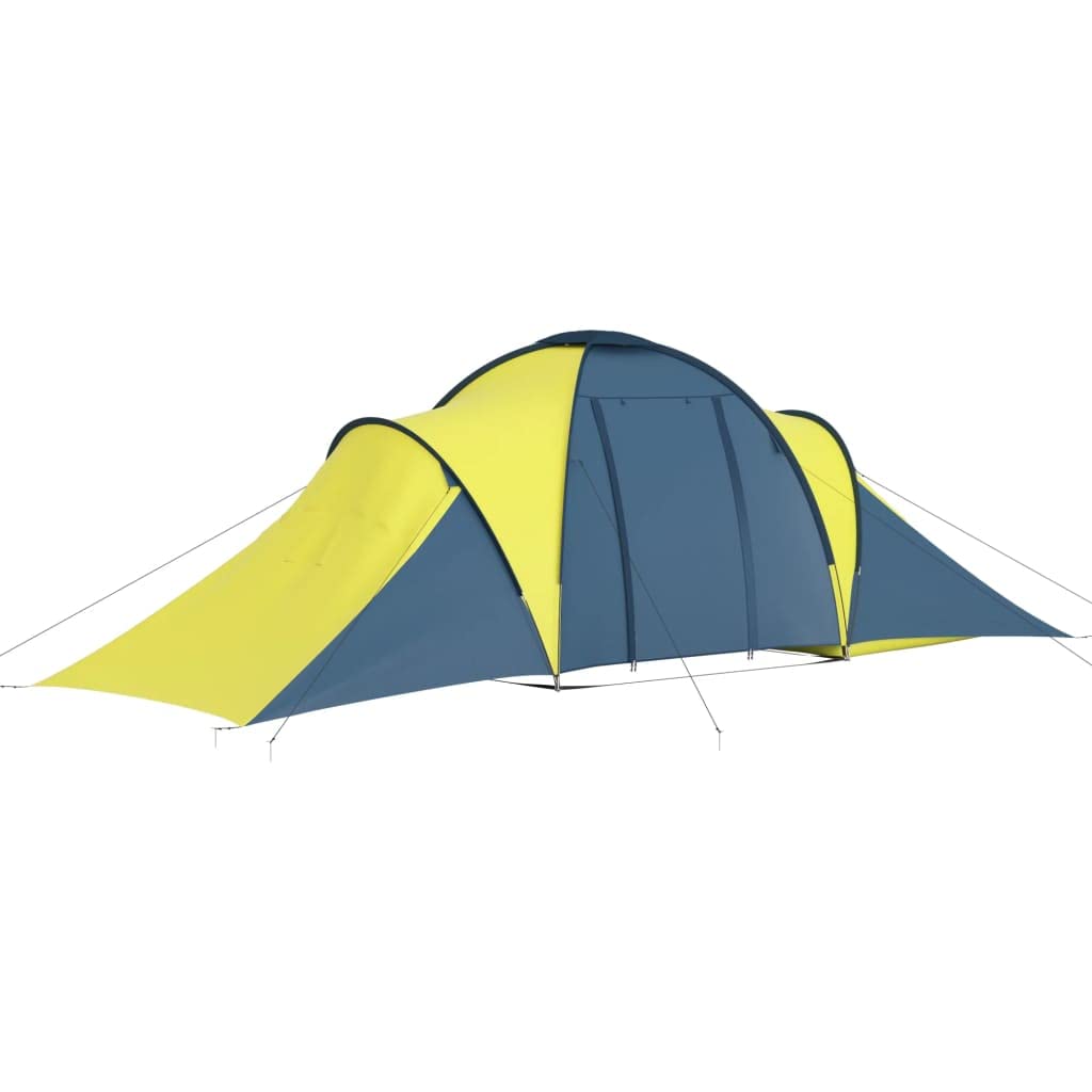 SKM 6-Person Waterproof Camping Tent - Lightweight, Easy Setup, Blue & Yellow for Family Outdoor Adventures, Hiking & Backpacking