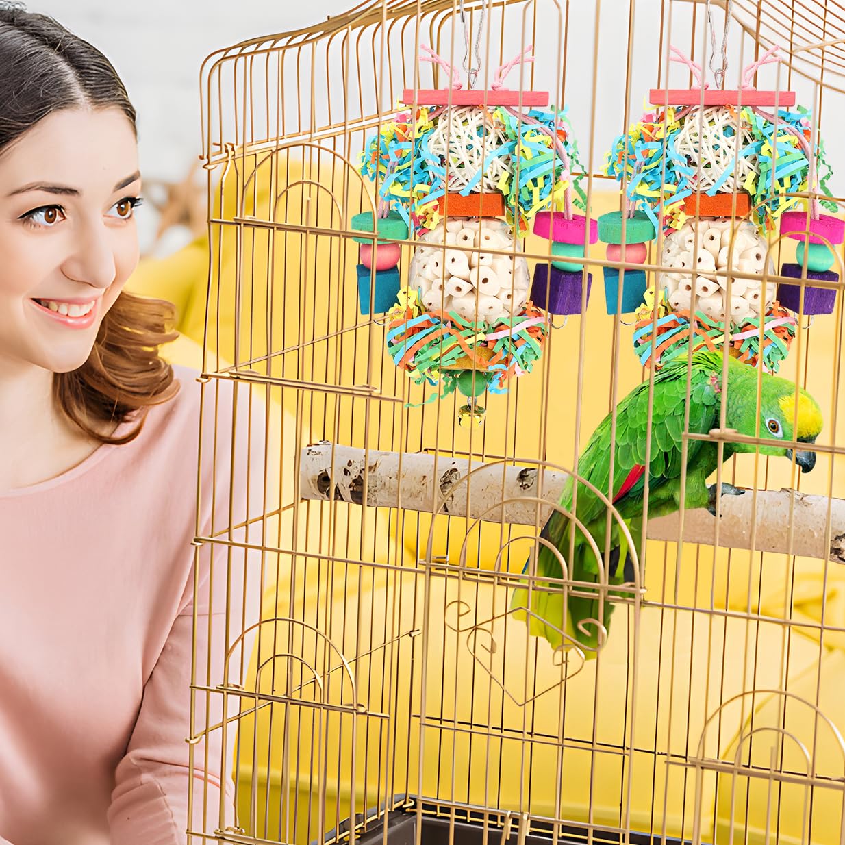 BBjinronjy 2PCS Natural Soft Sola Ball Bird Chew Toys - Hanging Foraging & Shredding Toys for Parrots, Cockatiels, Conures, Lovebirds, Parakeets, Budgies & Small Birds | Perfect for Cage Enrichment & Beak Exercise