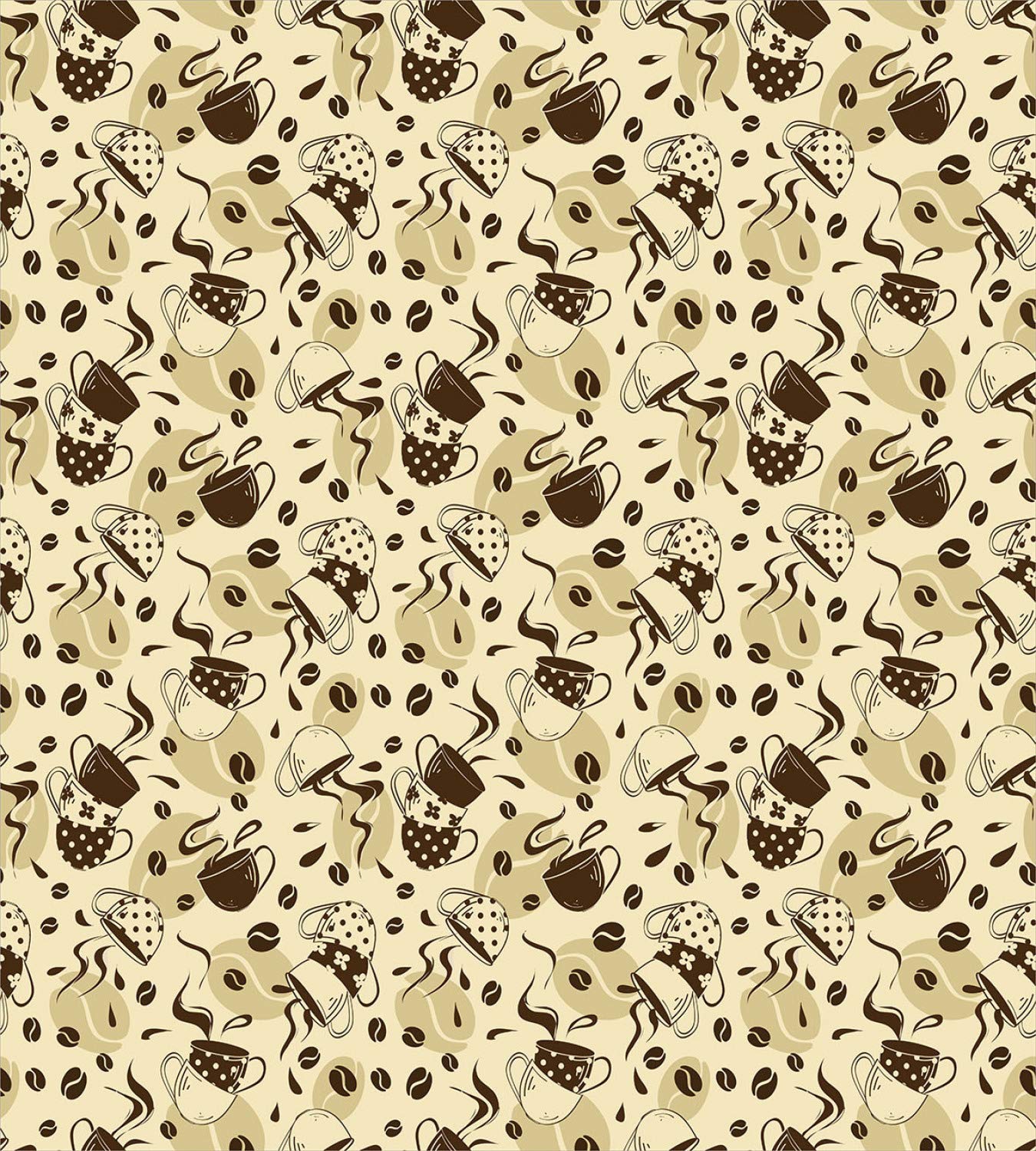 Ambesonne Modern Duvet Cover Set - Contemporary Coffee Cups Polka Dots & Beans Roasted Graphic Design - 3 Piece Bedding Set with 2 Pillow Shams - Queen Size Cream & Brown - Perfect for Coffee Lovers' Bedroom Decor