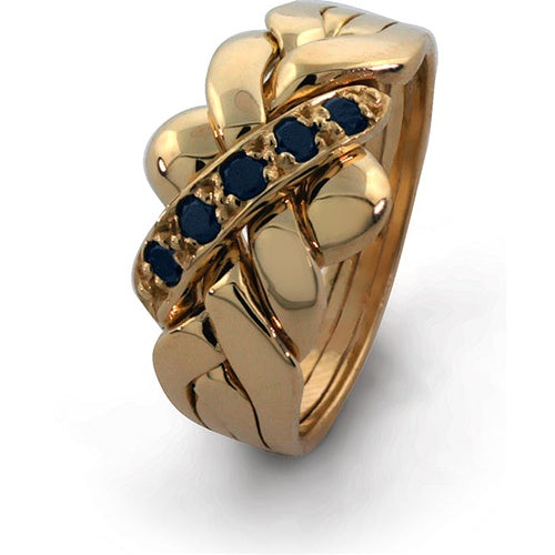 14K Gold 4 Band Sapphire Puzzle Ring for Women - Elegant Interlocking Wedding Band - Perfect for Anniversary, Engagement & Special Occasions