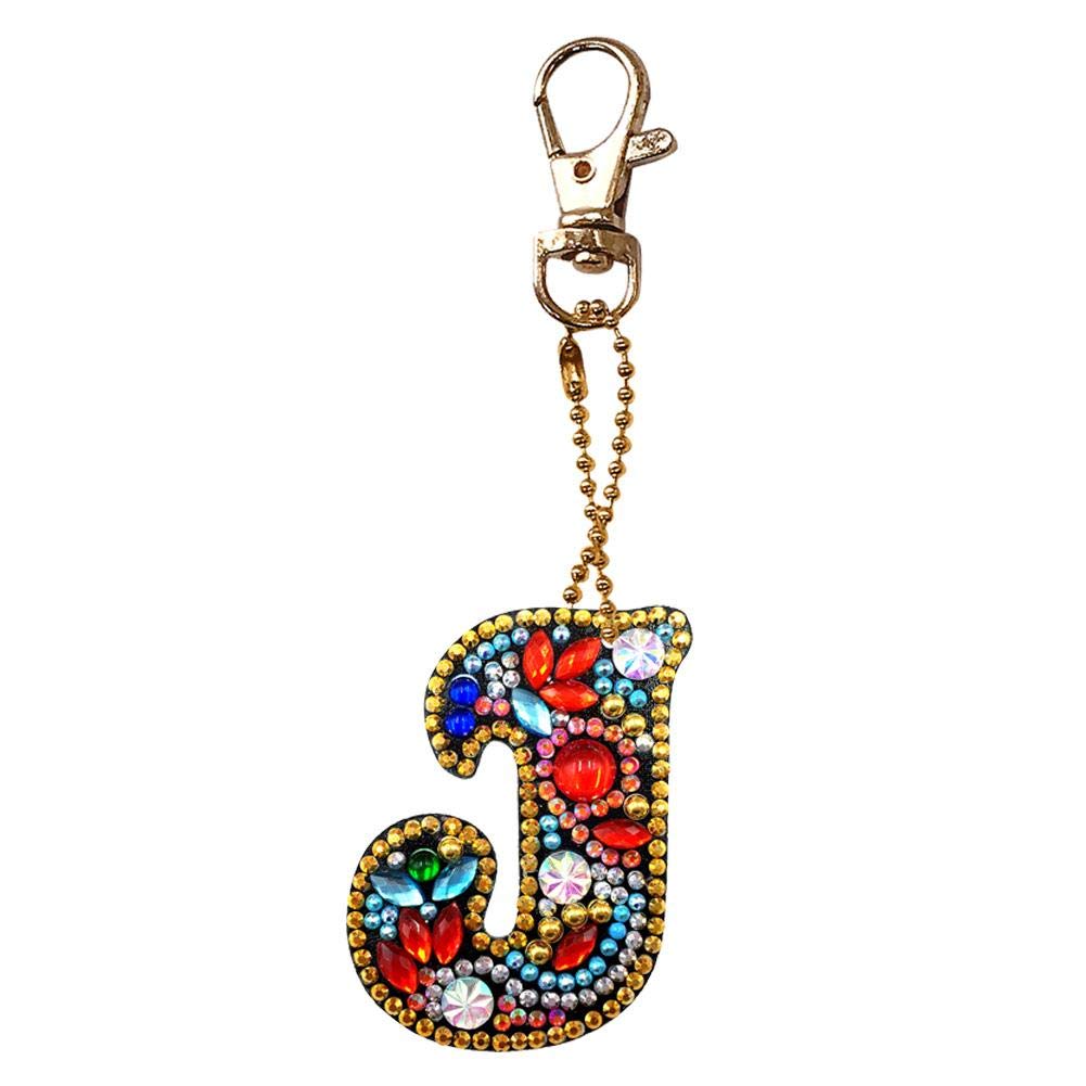 LUSandy DIY 5D Diamond Painting Keychain Kit - Full Drill A-Z Letter Keychains with Crystal Rhinestones, Mosaic Art by Numbers for Adults (Letter J) | Perfect for Gifts, Home Decor & Craft Projects