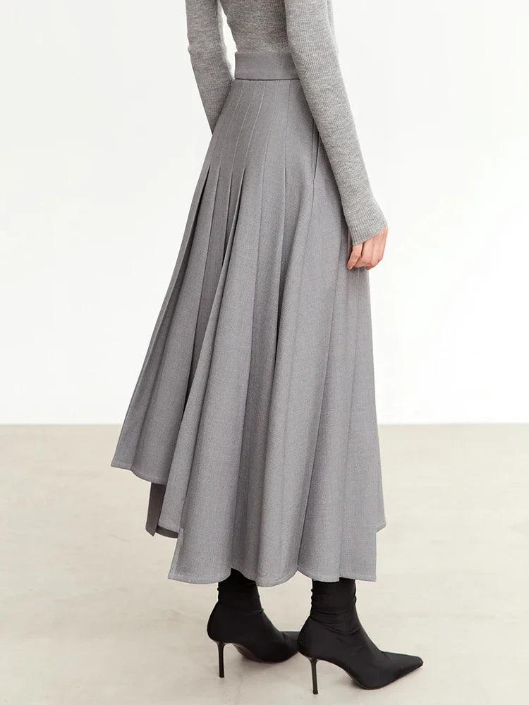 2023 Women's Winter Wool A-Line Pleated Skirt with Unique 3D Irregular Design - Loose Fit Mid-Length Skirt for Office, Party & Casual Outfits