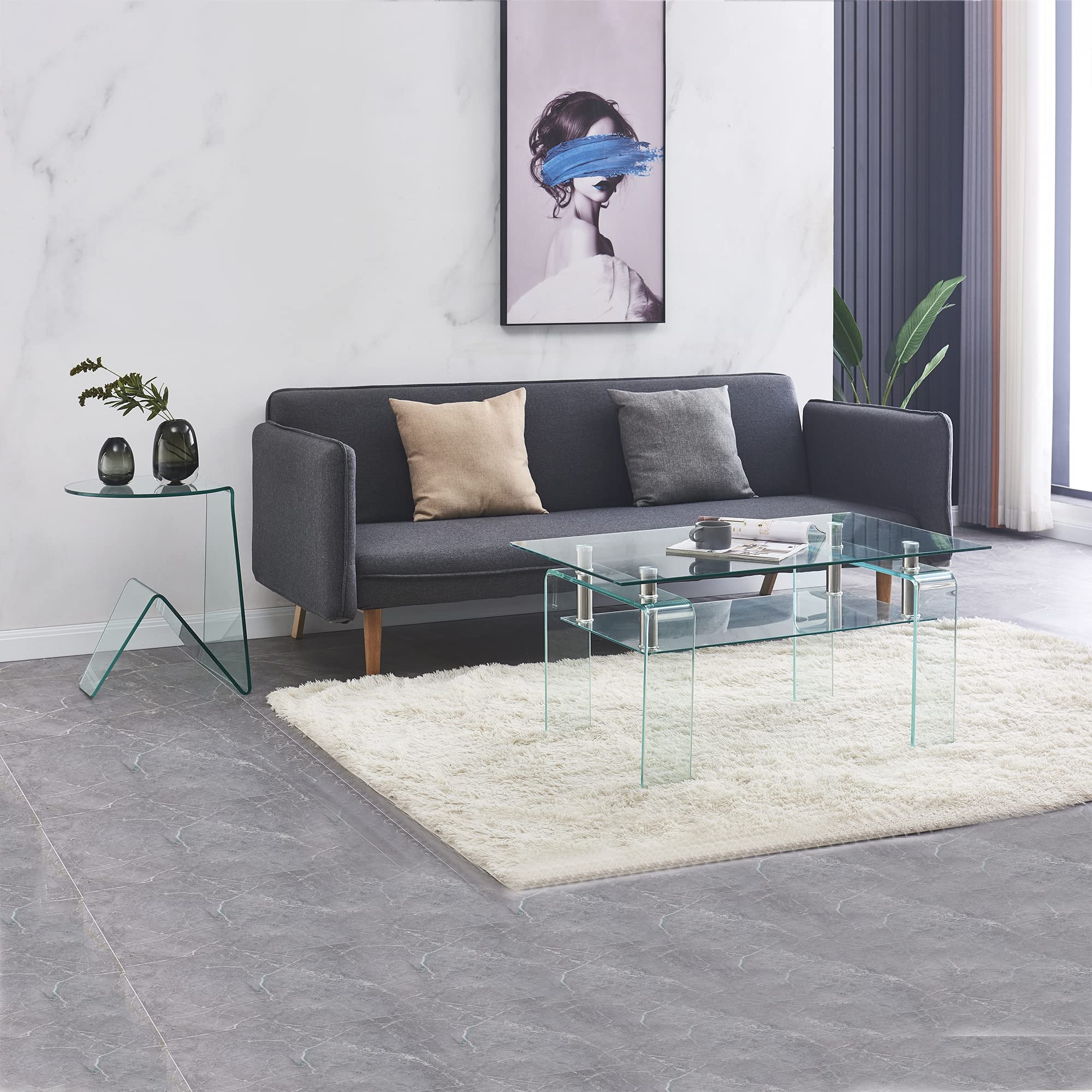 Modern Tempered Glass Coffee Table with Glass Legs - Small Living Room Centerpiece for Apartments, Condos & Lounge Areas - Durable & Stylish Home Decor