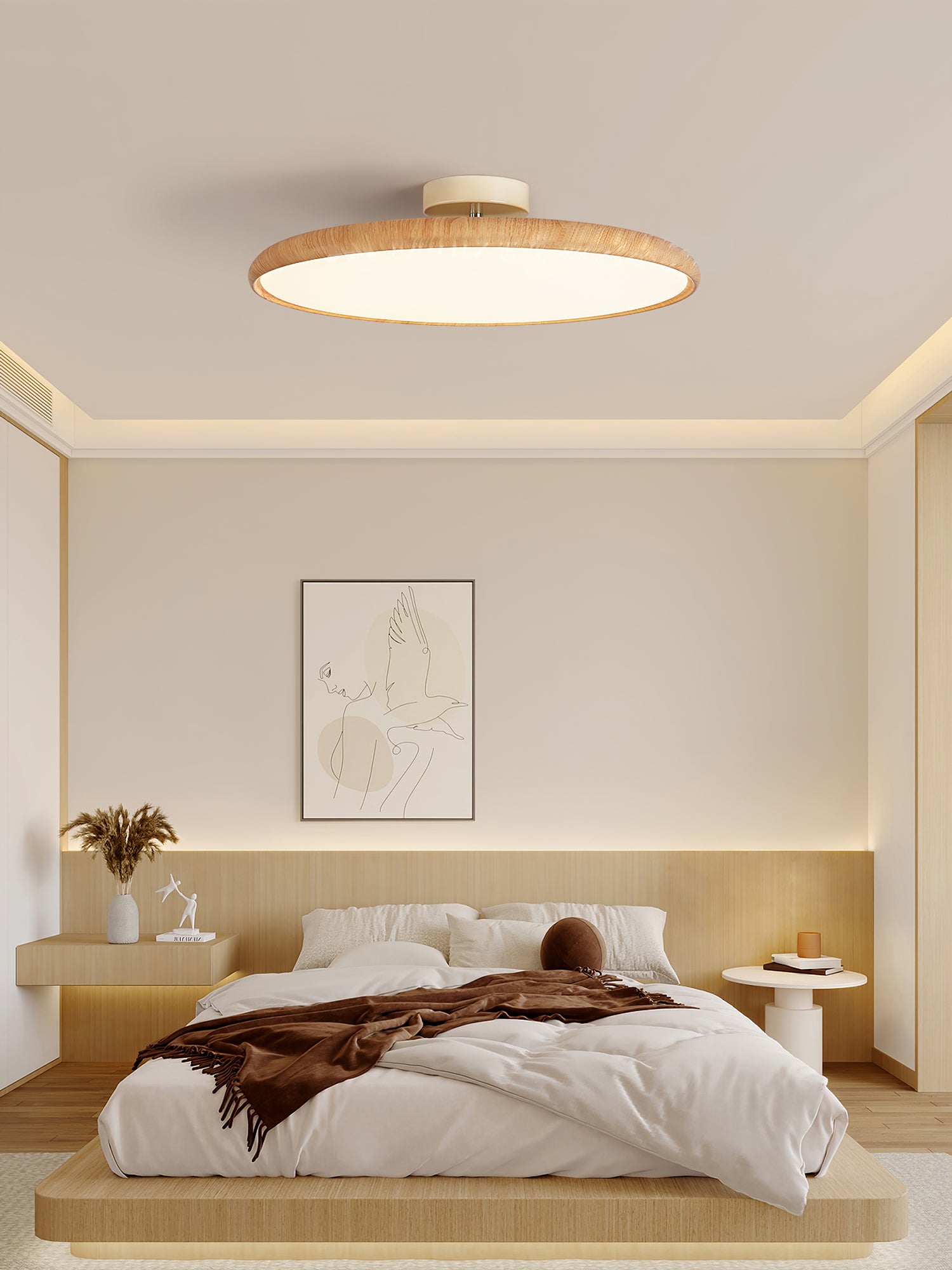 Lola Wood Grain Adjustable Ceiling Lamp - Modern Dimmable Hanging Light Fixture for Living Room, Bedroom & Dining Room