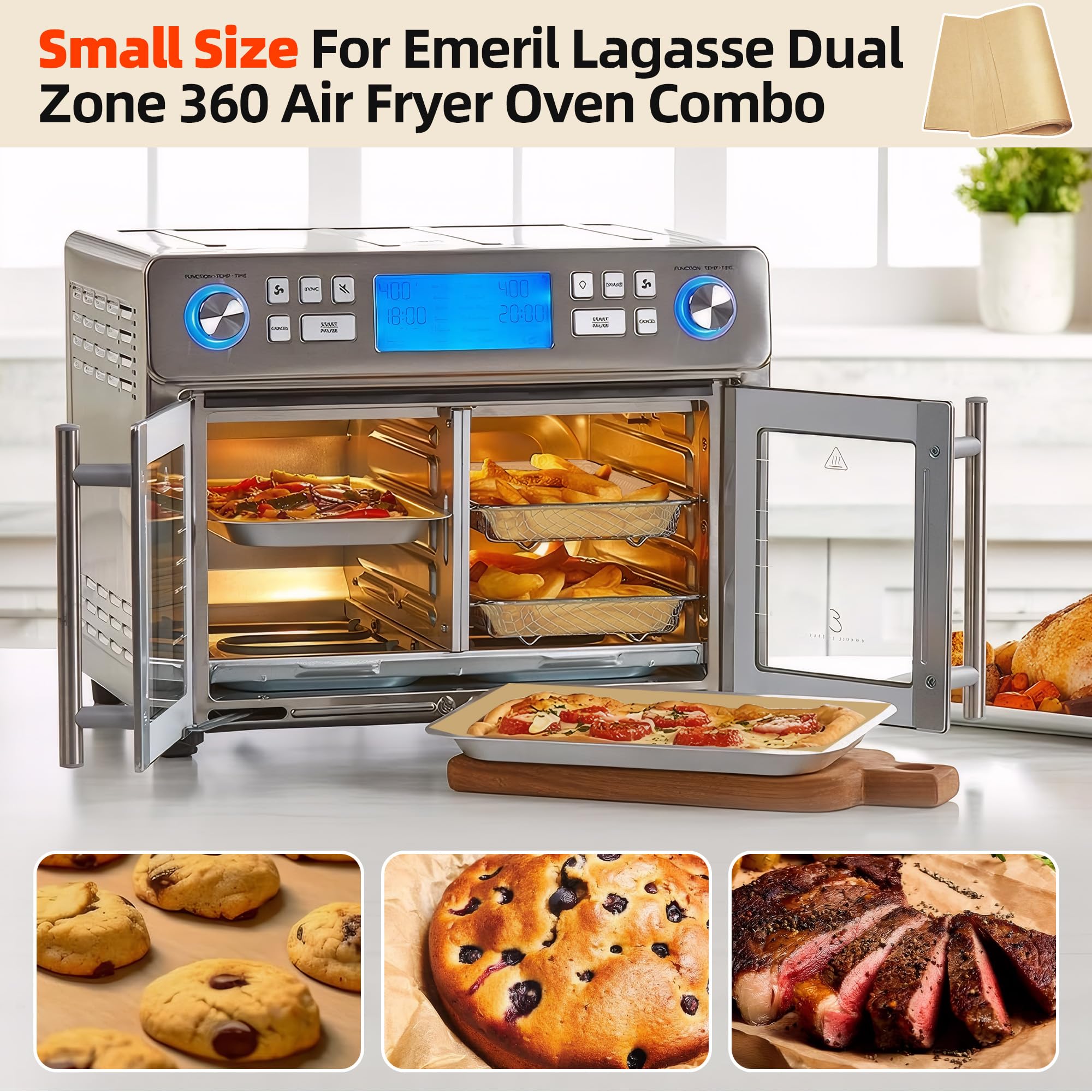 100-Pack Small Air Fryer Paper Liners for Emeril Lagasse 360 French Door Air Fryer | Disposable Square Parchment Sheets | Perfect for Healthy Cooking, Meal Prep & Easy Cleanup