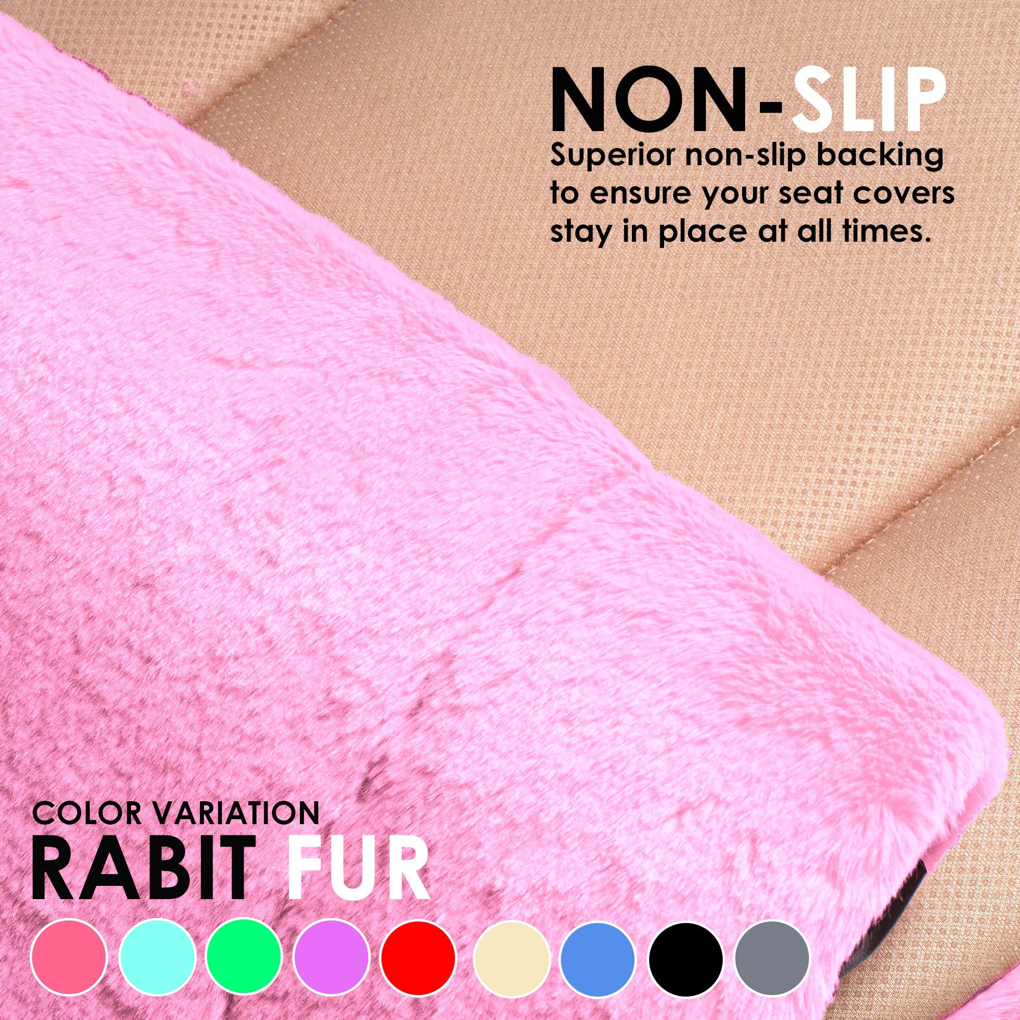 Premium Faux Rabbit Fur Car Seat Covers - Universal Fit for SUV, Sedan & Van - Airbag Compatible & Soft Pink - FH Group Front Set Cushions for Winter Comfort & Luxury Driving Experience