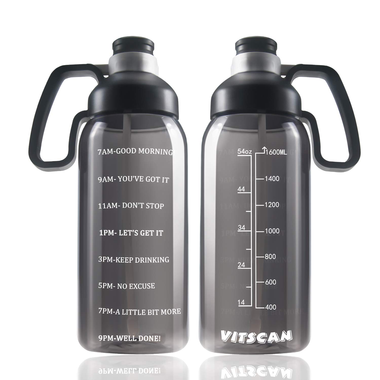 64oz Motivational Water Bottle with Straw & Handle - BPA Free 2L for Gym, Office & Outdoor