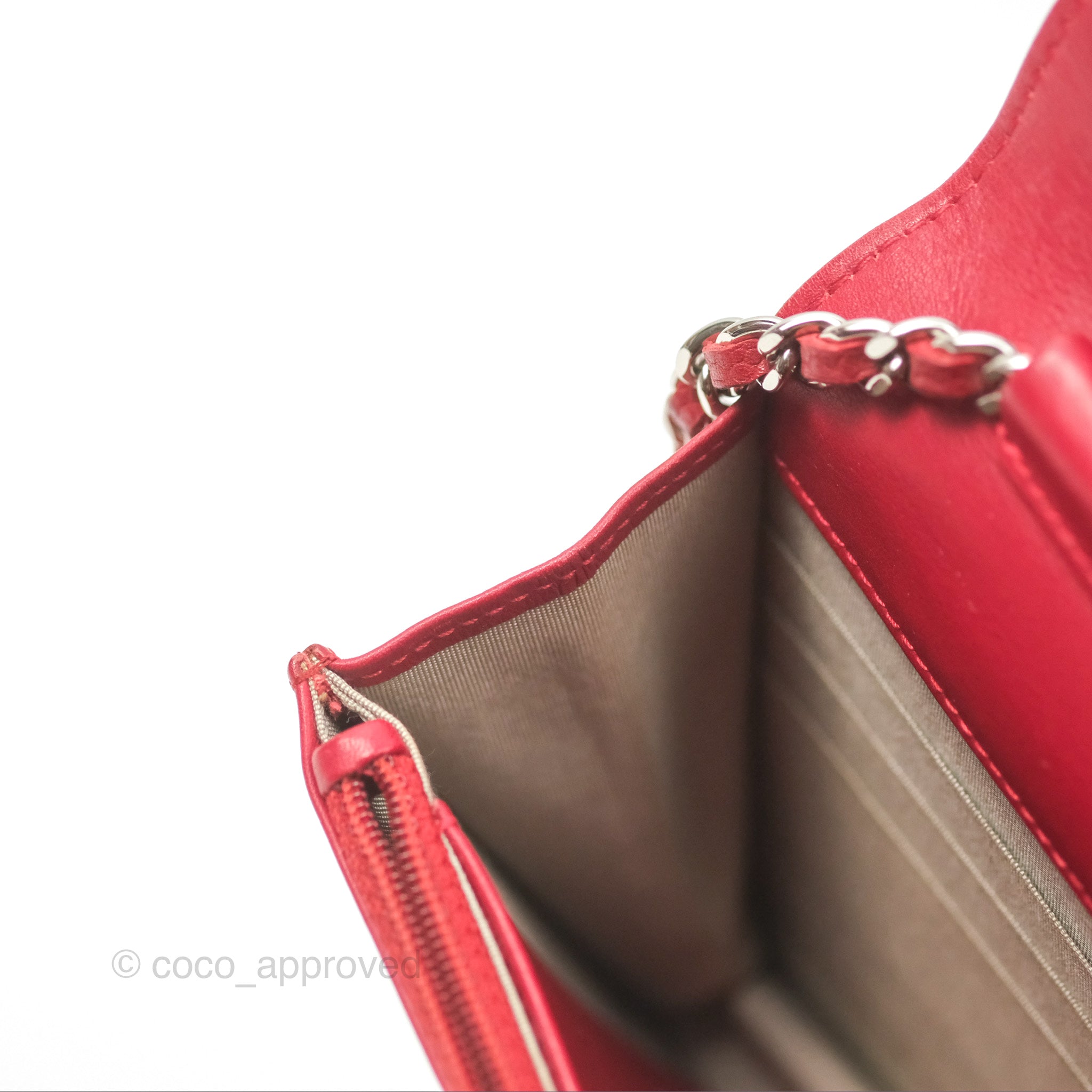 Chanel CC Wallet On Chain WOC Crossbody Bag - Red Caviar Leather with Silver Hardware | Perfect for Evening Events, Parties & Date Nights