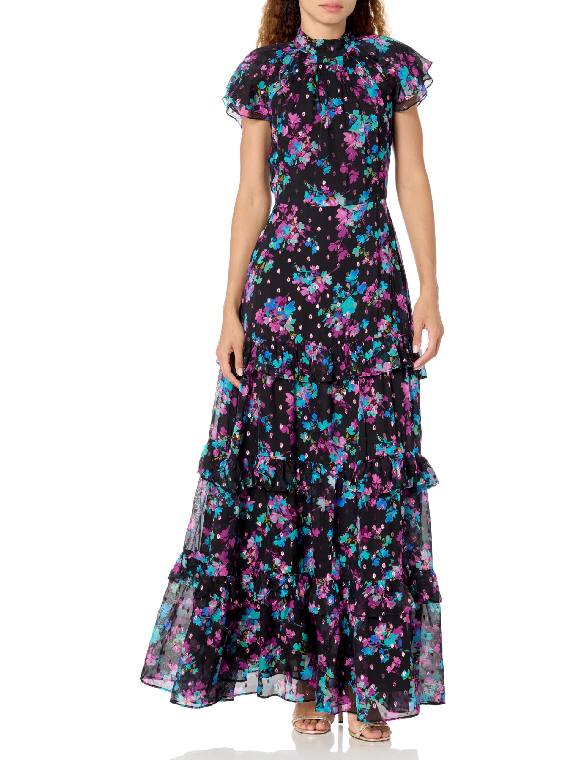Shoshanna Women's Loretta Jewel Tone Floral Maxi Dress - Elegant Flowy Long Dress for Wedding, Party & Summer Vacation