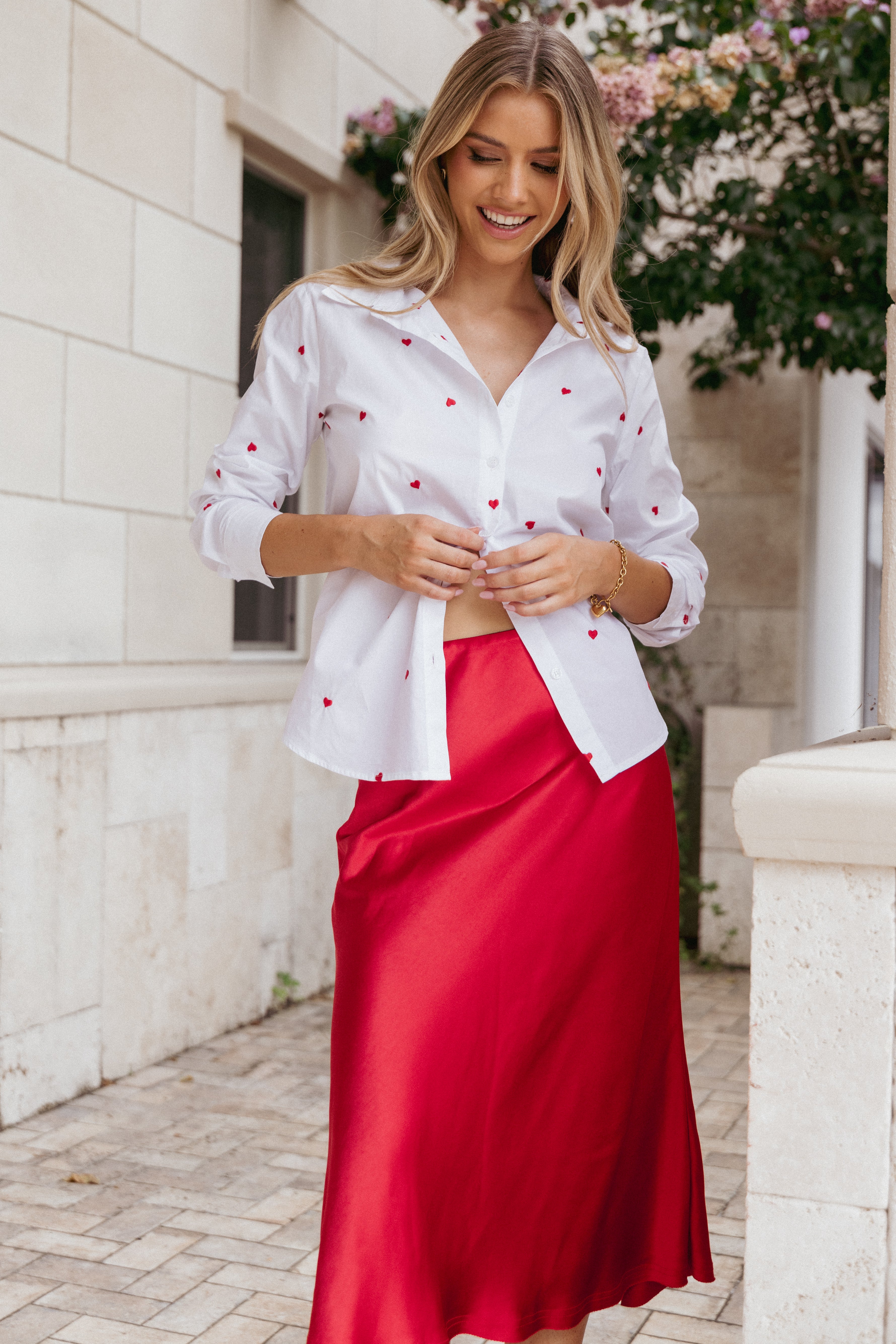 Cyra Heart Top - Women's Fashion Blouse in White & Red | Perfect for Casual Wear, Date Nights & Summer Outfits