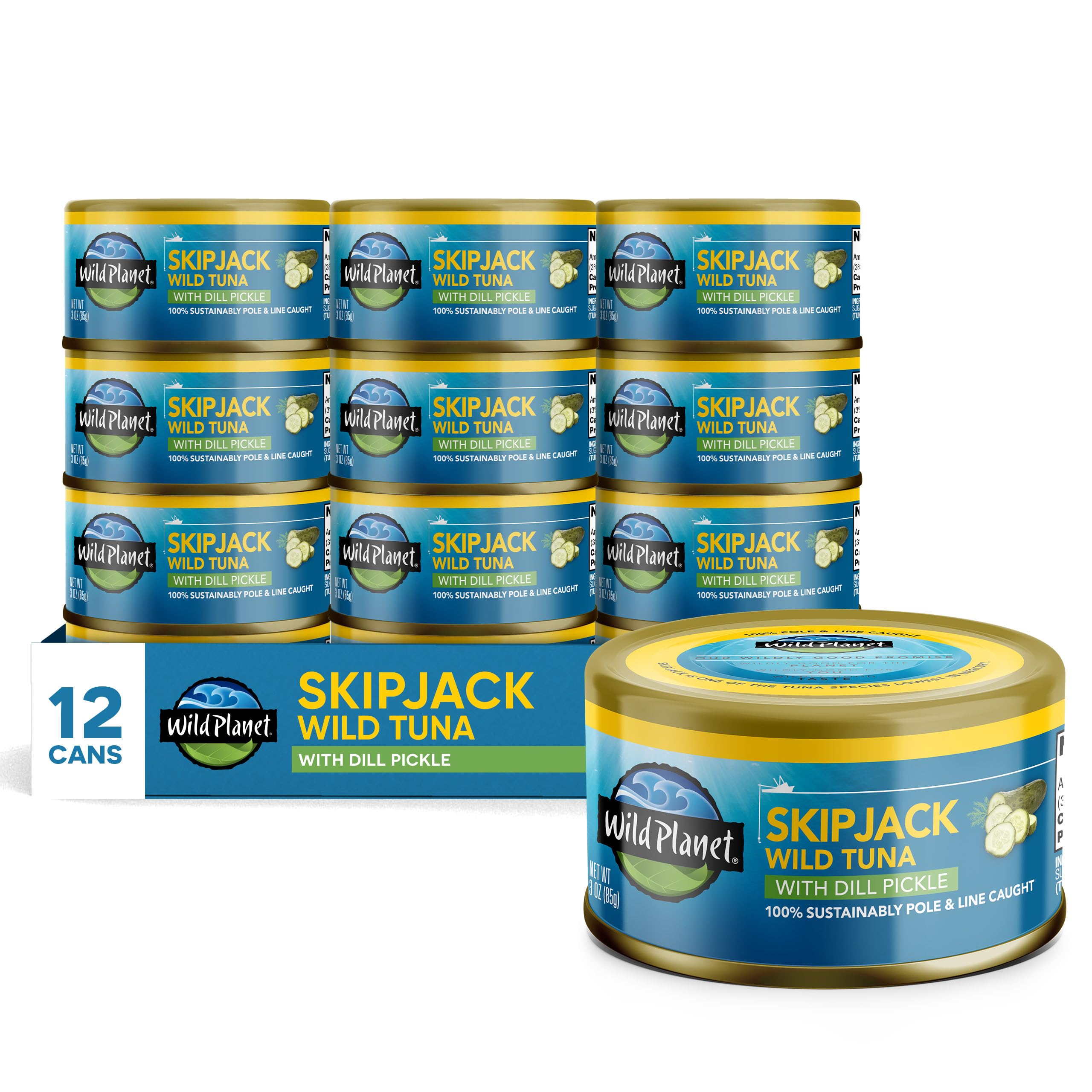 Wild Planet Wild Skipjack Tuna with Dill Pickle - Sustainably Wild-Caught Canned Tuna, 3 oz (Pack of 12) - Perfect for Salads, Sandwiches, and Keto Meals