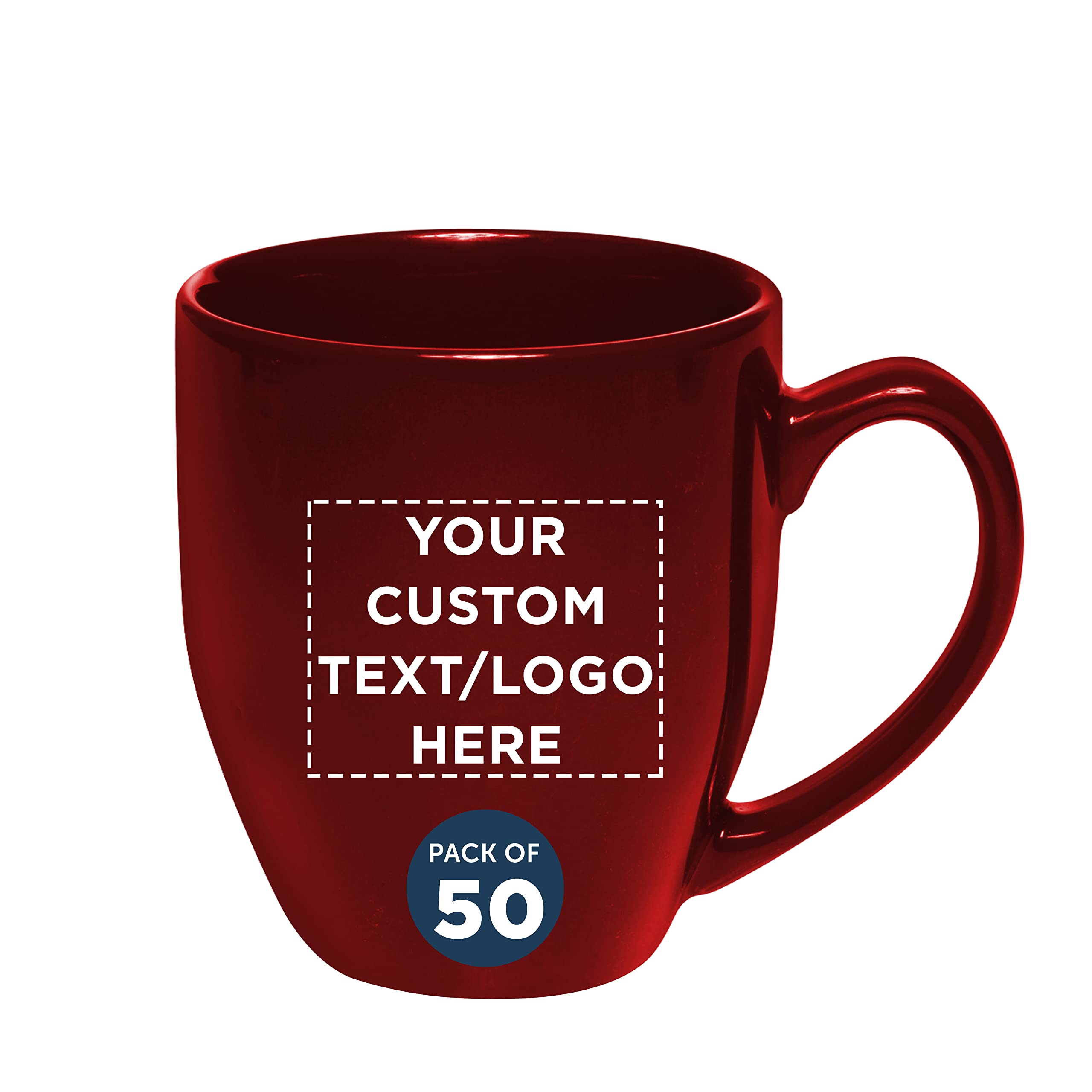 Custom 16 oz Large Coffee Cups Bulk Set of 50 - Personalized Maroon Travel Mugs for Tea, Espresso, Cappuccino & Hot Cocoa - Ideal for Offices, Cafes, Restaurants & Events