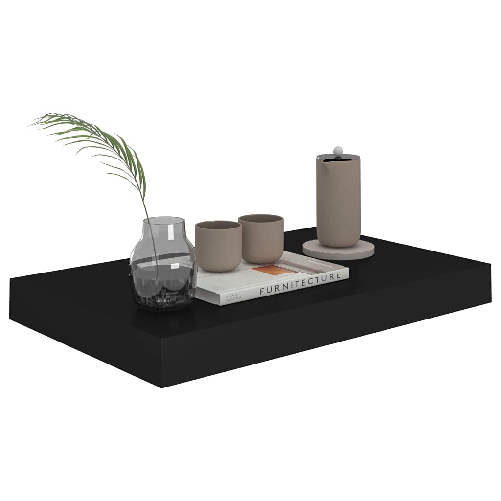 Modern Floating Wall Shelves Set of 4 - Black MDF Decorative Ledges 15.7