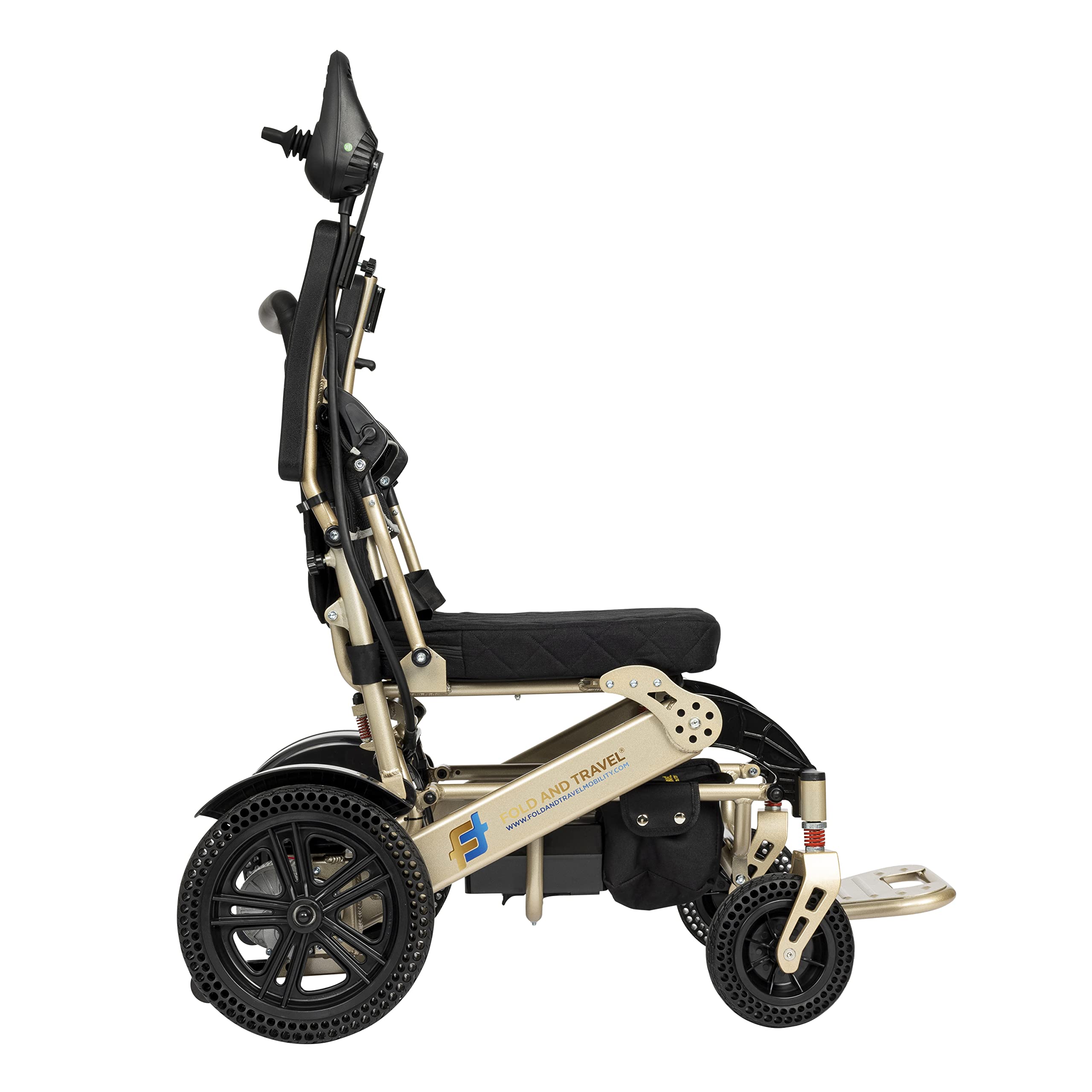 Lightweight Foldable Electric Wheelchair for Adults - Auto Folding Power Wheelchair with Comfortable Seat (Gold) | Perfect for Travel, Shopping & Indoor/Outdoor Mobility