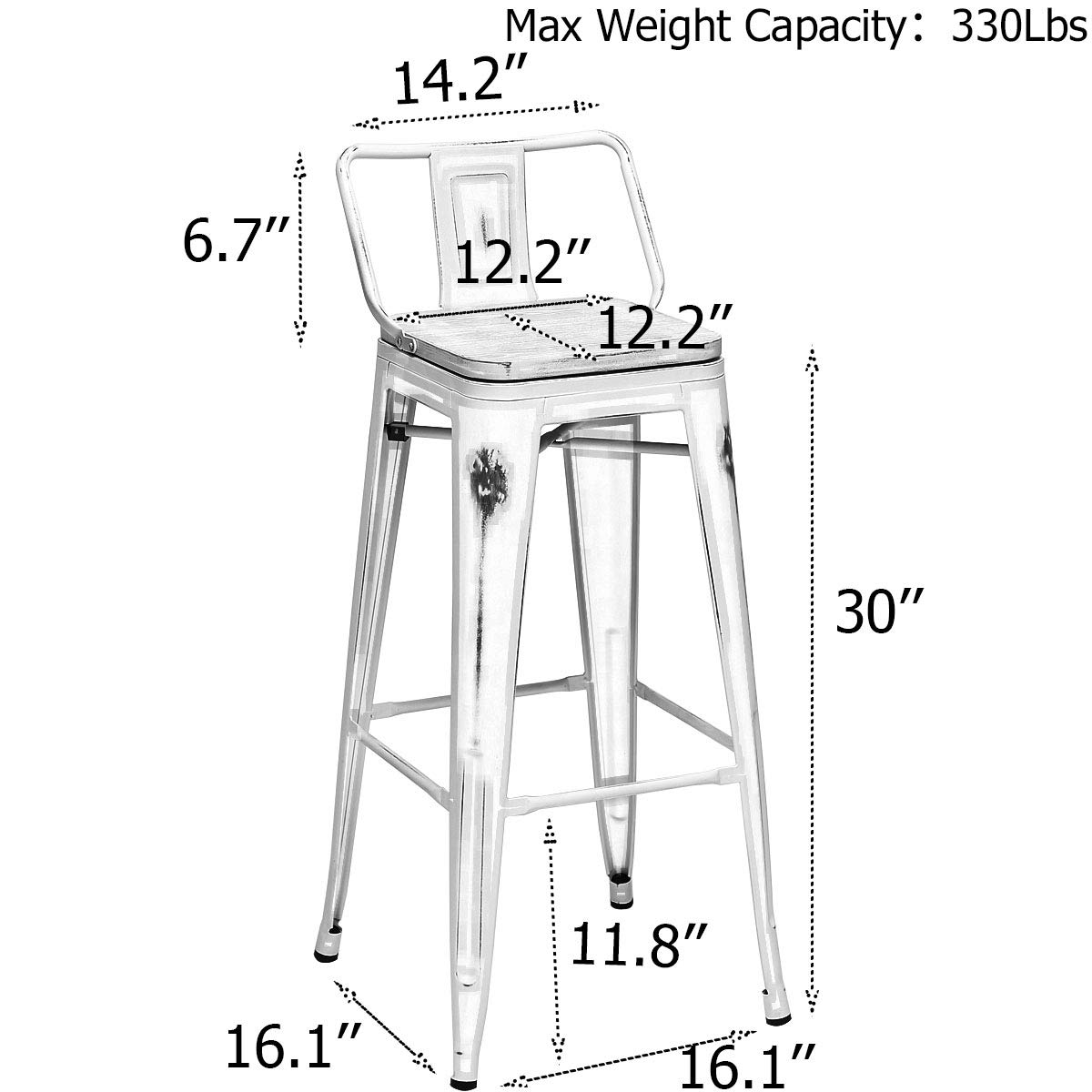 **Industrial Metal Bar Stools Set of 4 - 30 Inch Counter Height Bar Stools for Kitchen, Dining & Home Bar - Distressed White Finish - Durable & Stylish Seating for Modern Spaces**