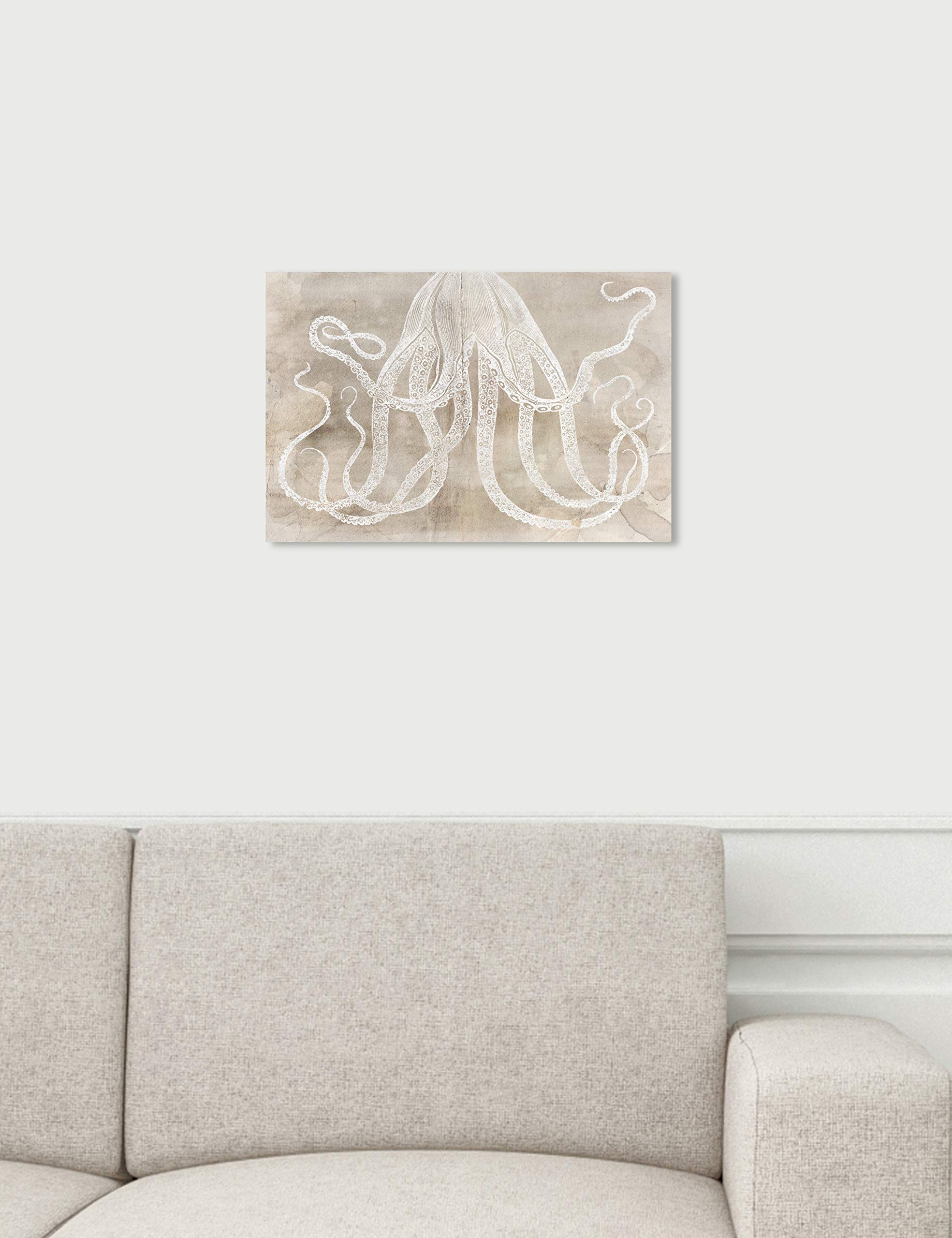 Oliver Gal 'Octopus Paper' Beige Sea Animals Wall Art Print - Premium Canvas 15