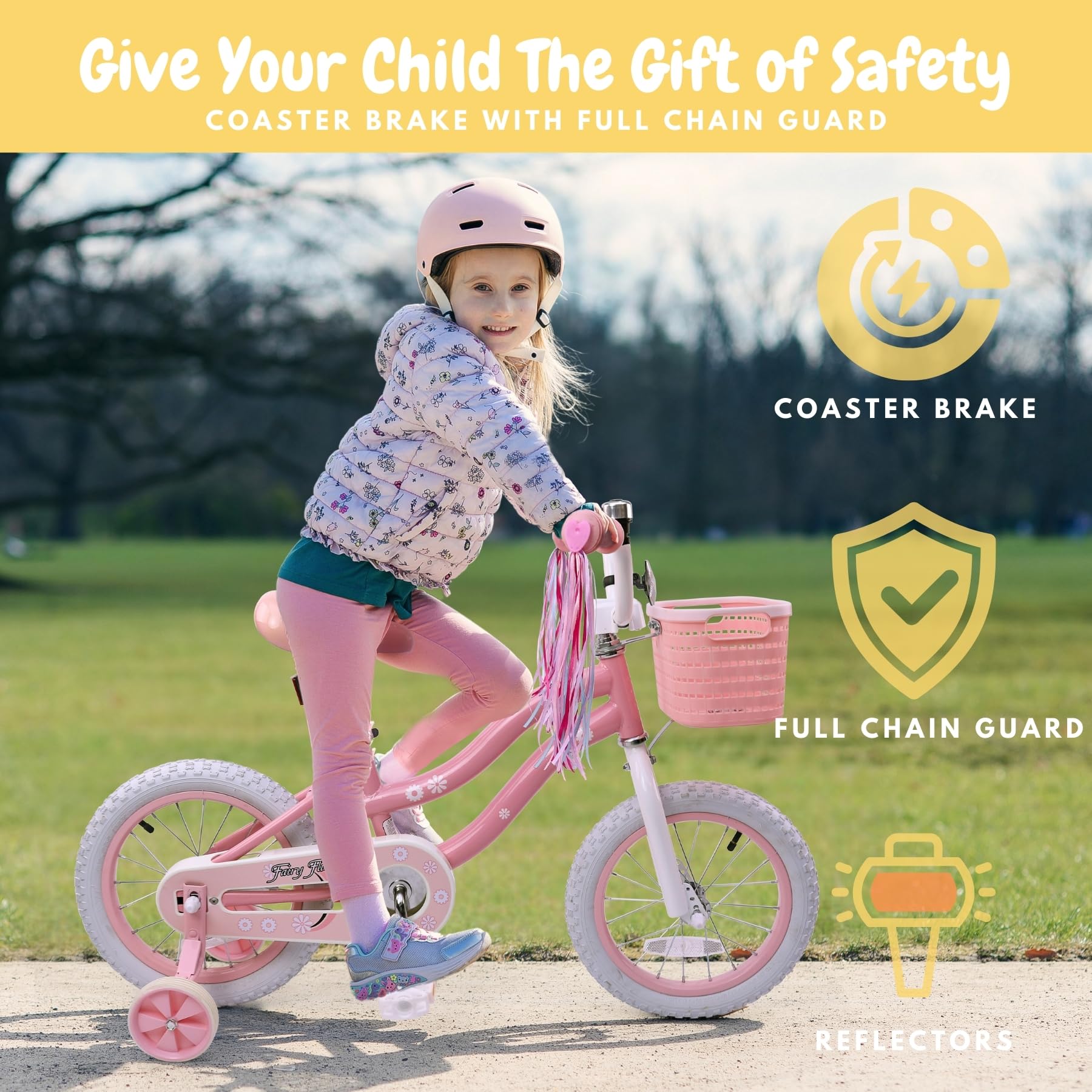 16 Inch Pink Girls Bike for Kids 3-5 Years Old - Training Wheels, Basket & Coaster Brake - Perfect Birthday Gift for Toddlers - Ideal for Neighborhood Rides, Park Adventures & Learning to Cycle
