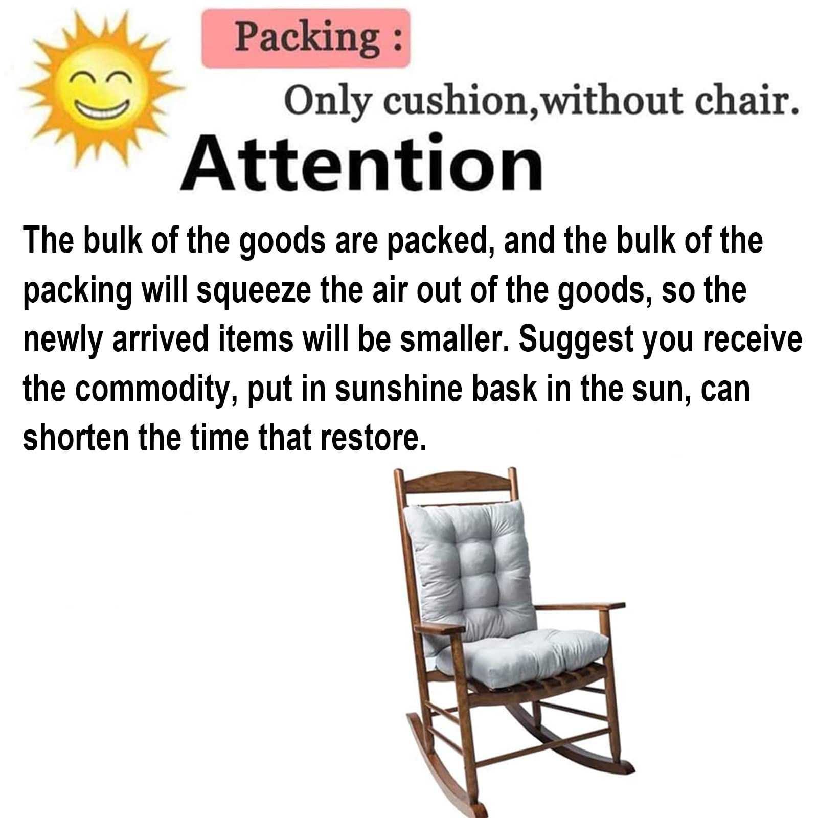 Premium Non-Slip Rocking Chair Cushion Set - Thick Overstuffed Indoor/Outdoor Patio Chair Pads - Comfortable Gray Cushions for Porch, Garden & Nursery Relaxation