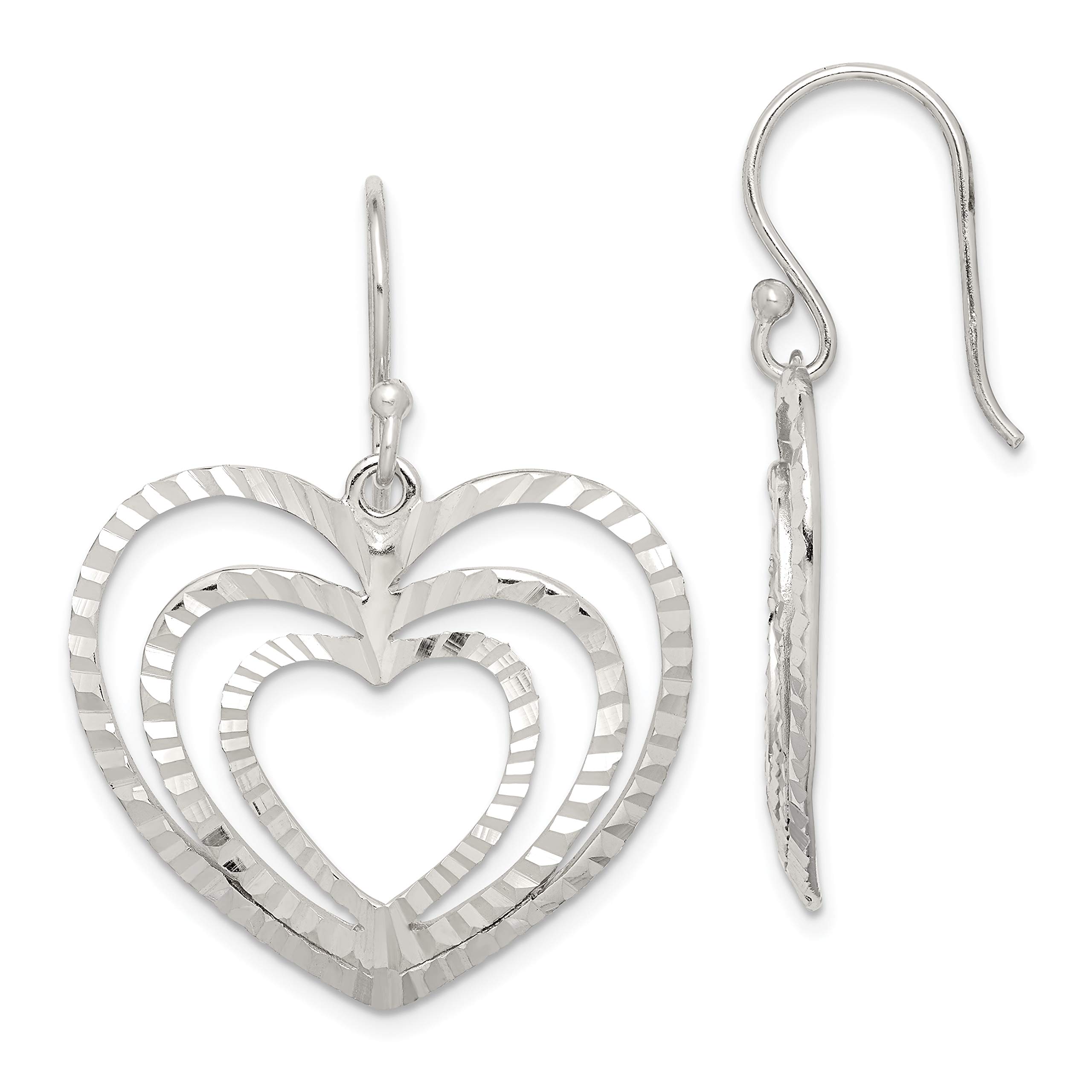 Sterling Silver Diamond-Cut Heart Dangle Earrings for Women | Elegant Valentine's Day Gift | Perfect for Date Night, Weddings & Special Occasions