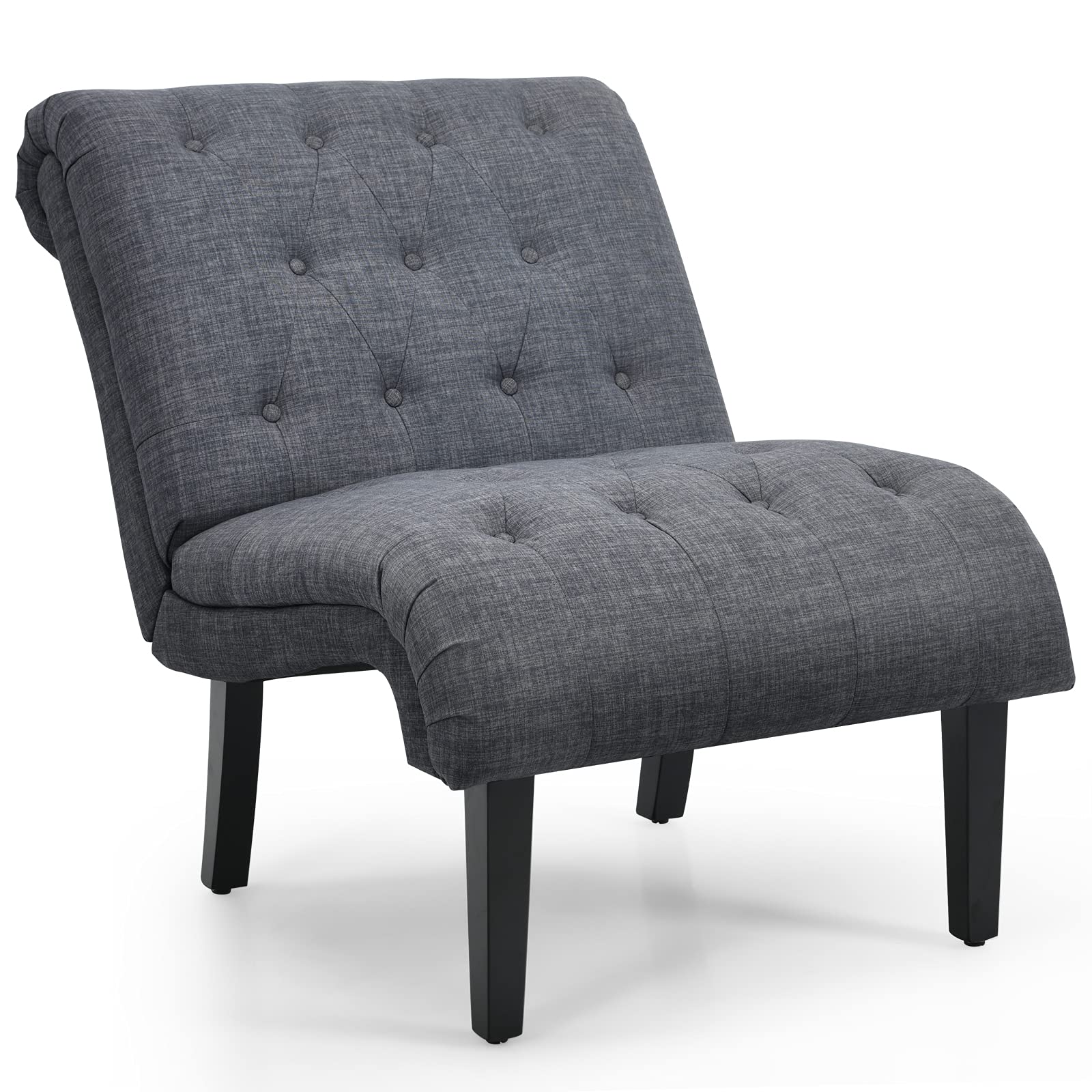 Giantex Modern Armless Accent Chair - Linen Cotton Fabric Lounge Chair with Solid Wood Legs & Adjustable Foot Pads, Ergonomic Backrest & Overstuffed Seat - Comfortable Single Sofa Chair for Living Room, Bedroom, Office or Reading Nook