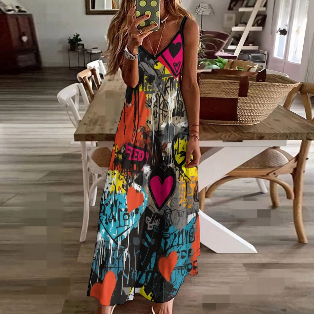Punk Rock Sling Ankle Long Dress - Gothic Boho Maxi Dress for Women | Perfect for Concerts, Festivals & Alternative Fashion (Black)