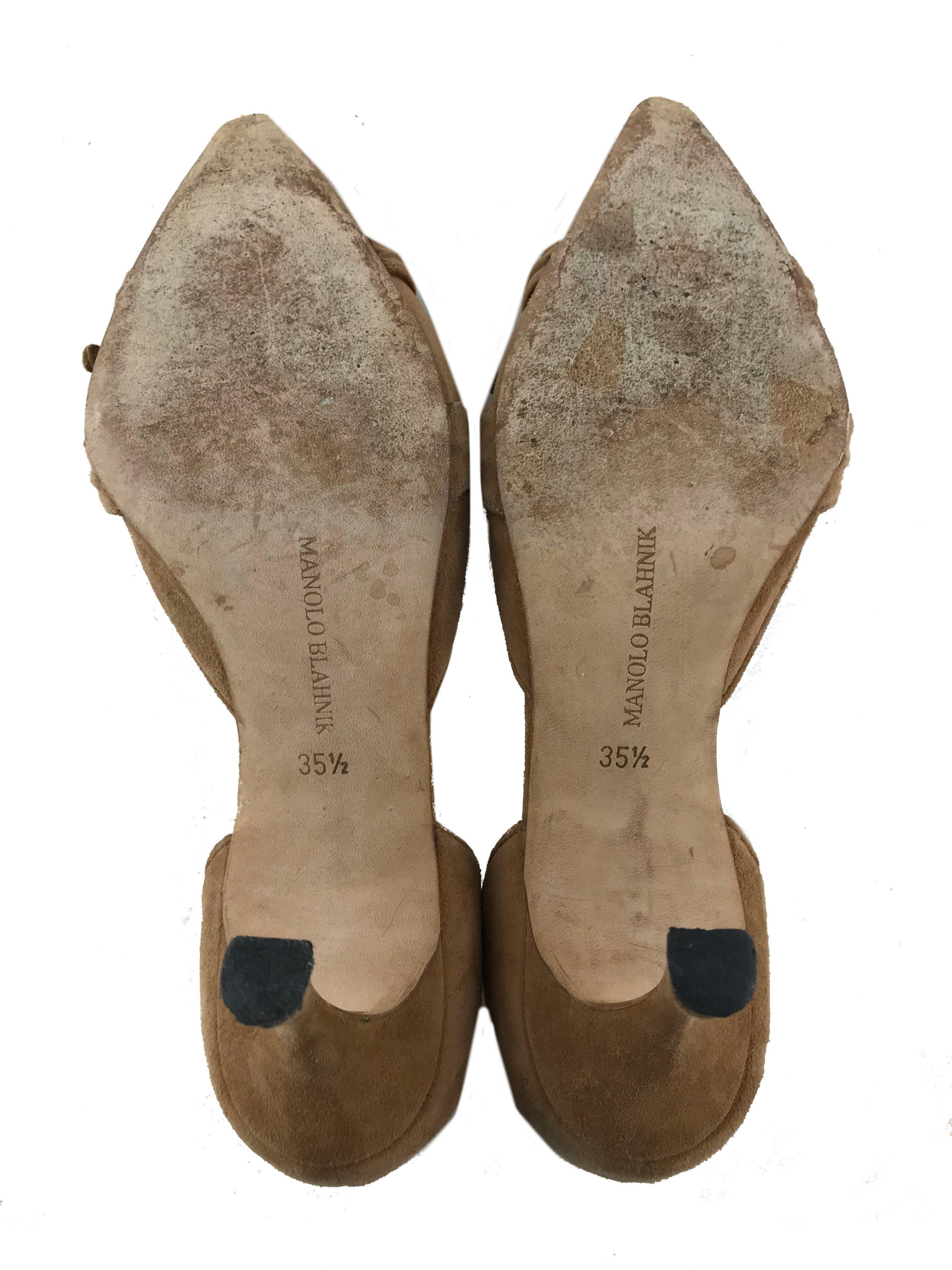 Manolo Blahnik Suede d'Orsay Pumps Women's Size 5.5 - Elegant Pointed Toe Heels for Wedding, Party & Office Wear