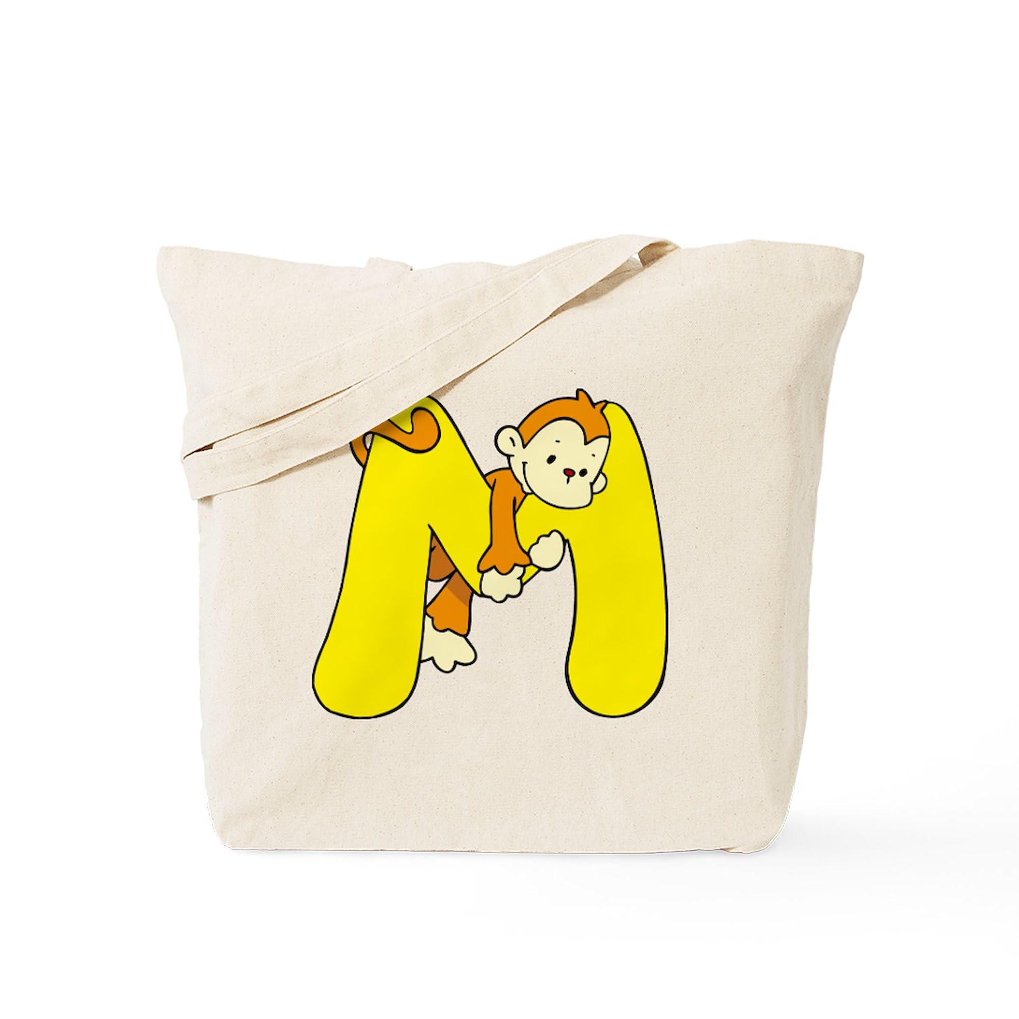 Zoo Alphabet M Monkey Tote Bag - Eco-Friendly Natural Canvas Reusable Shopping Bag for Groceries, Beach & Everyday Use