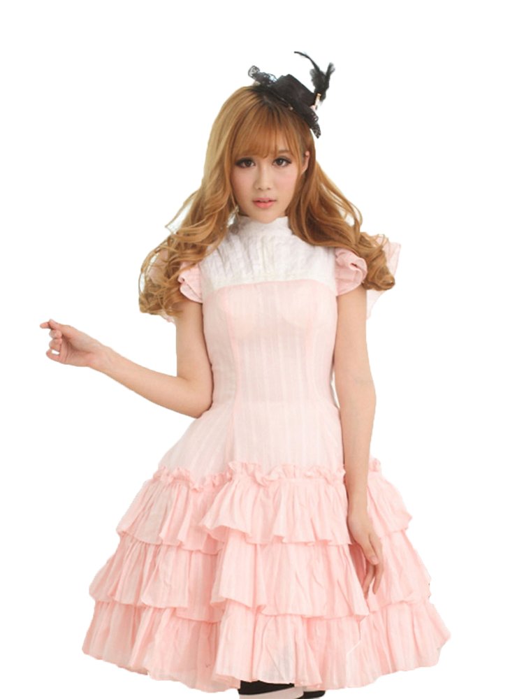 Ainclu Women's Pink Lolita Dress - Soft Polyester Sweet Princess Cake Dress for Cosplay, Tea Party, Birthday & Halloween Costume