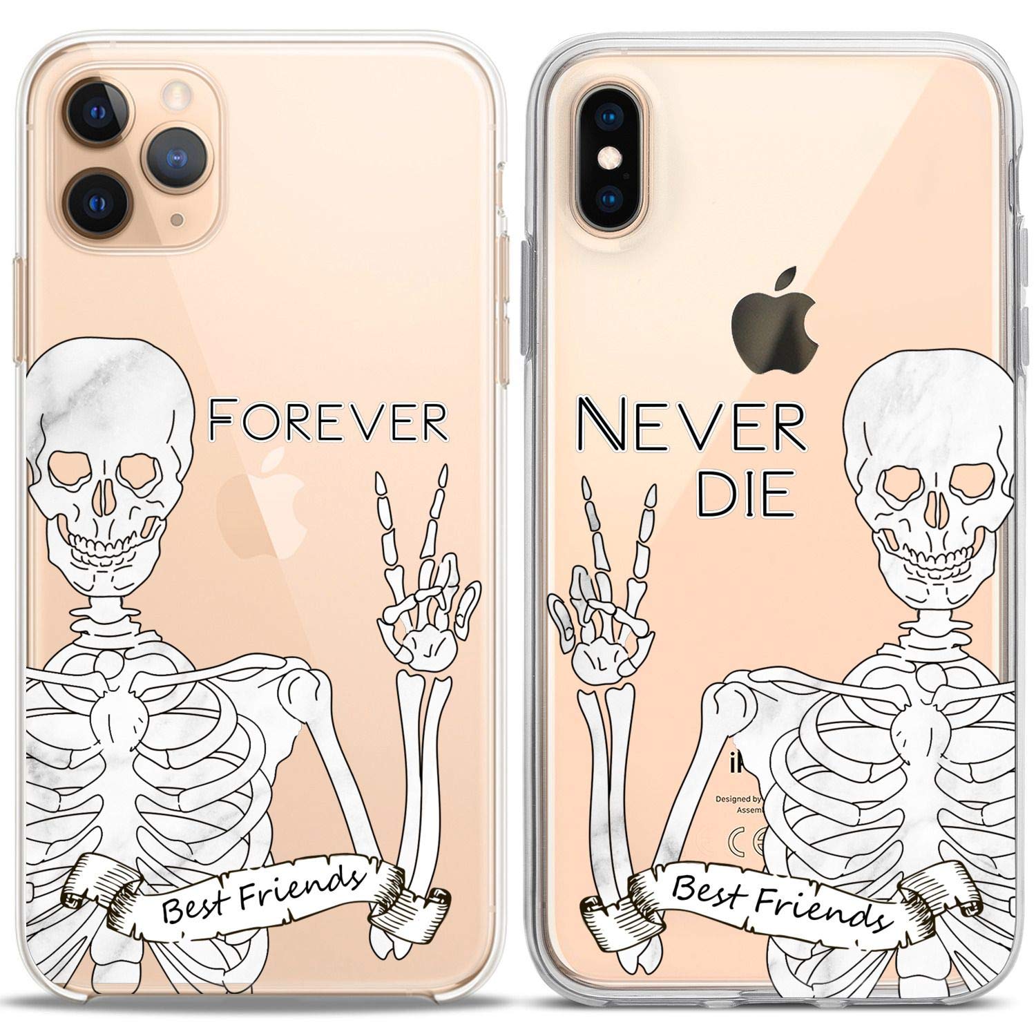 Premium Matching Couple Phone Cases for iPhone 16/15/14/13/12/11 Pro Max/Mini/XS/X/8 Plus/7+/XR/SE - Slim Clear Flexible Cover with Skeleton Print - Perfect for Couples, Anniversaries & Valentine's Gifts
