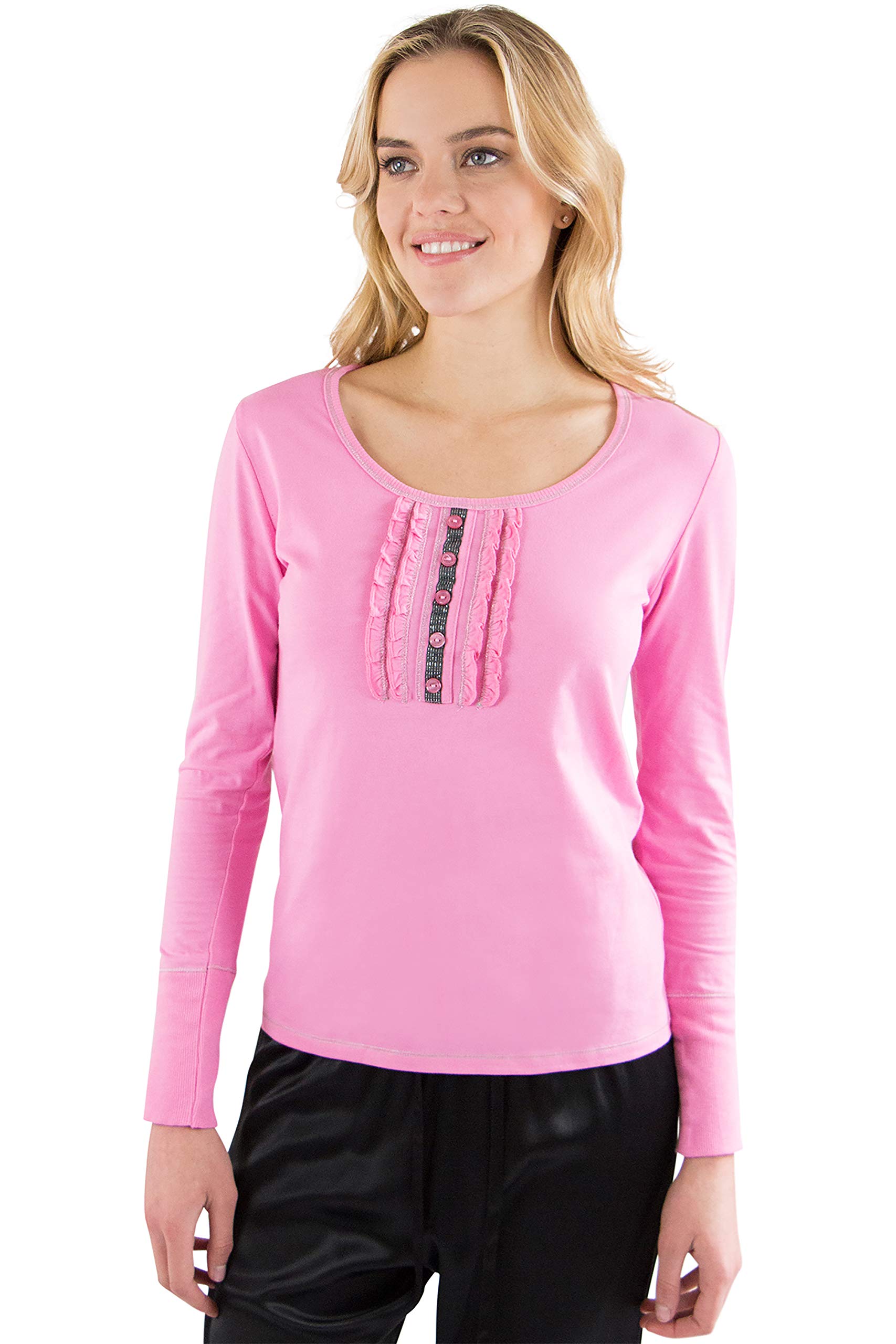 INTIMO Women's Ruffle Henley Pajama Sleep Top - Soft Cotton Nightshirt for Lounge & Sleep - Perfect for Bedtime, Relaxing at Home & Cozy Evenings