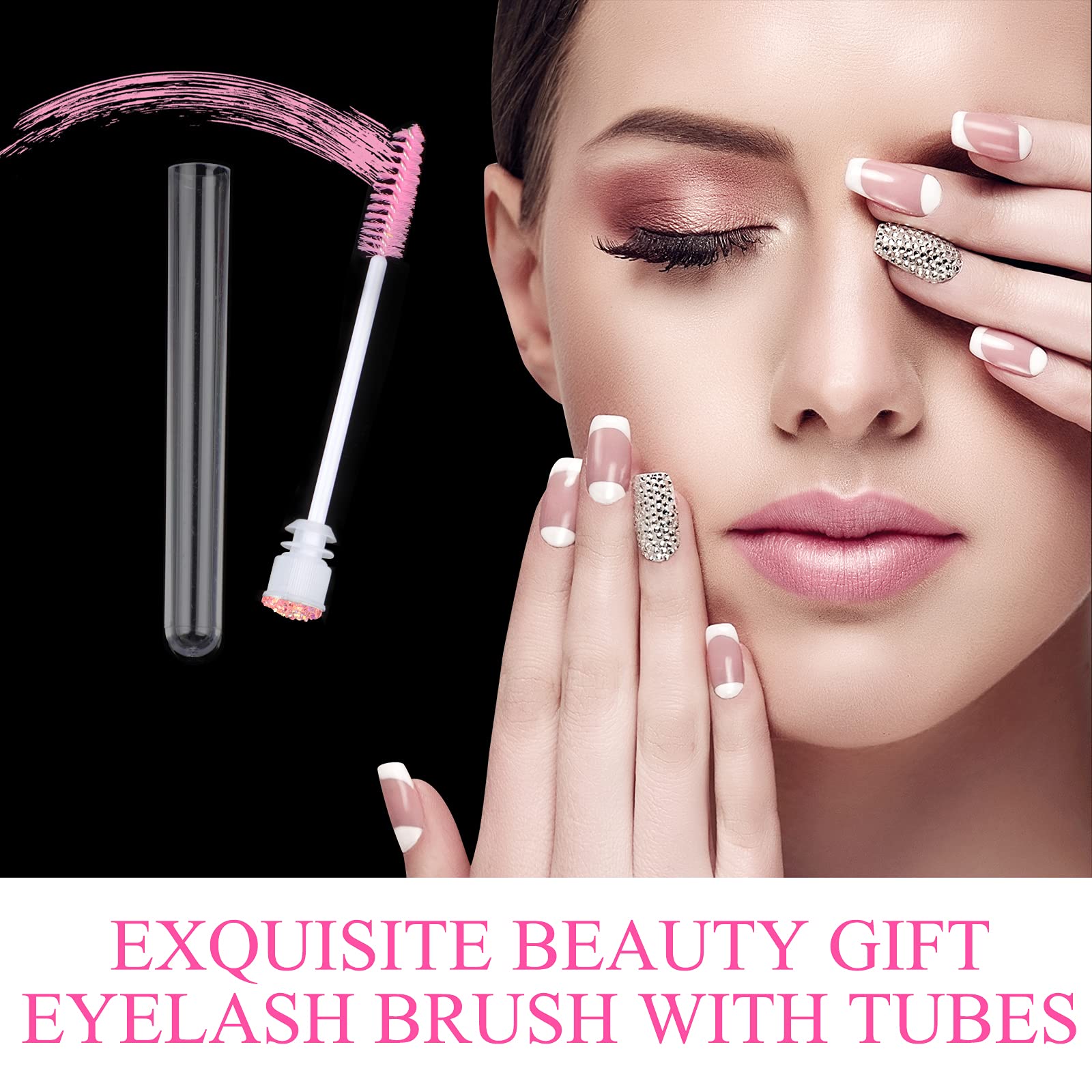 50pcs Pink Diamond Eyelash Brushes - Professional Lash Wand & Mascara Applicator for Eyelash Extensions, Makeup Tools & Cleaning - Perfect for Salon, Home Use & Travel Makeup Kit