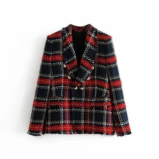 Stylish Women's Plaid Tweed Blazer - Classic Casual Jacket for Office, Dating & Fall Fashion