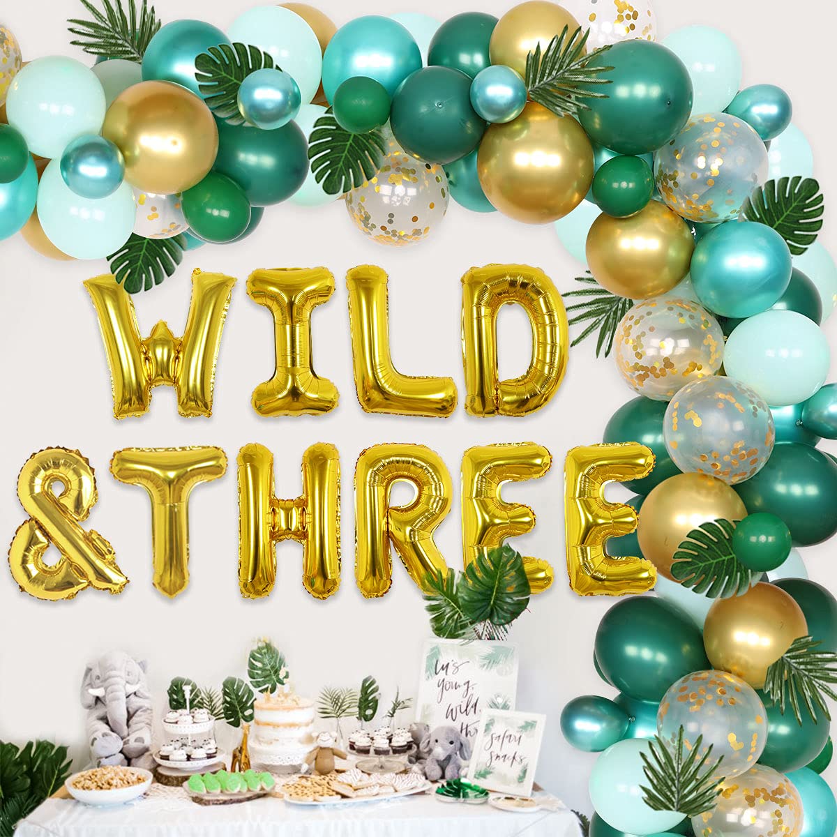 Jungle Safari 3rd Birthday Party Decorations for Boys - Wild Animal Theme Balloon Garland Arch Kit with Leaves | Perfect for 3 Year Old Birthday Party, Baby Shower & Jungle Themed Events