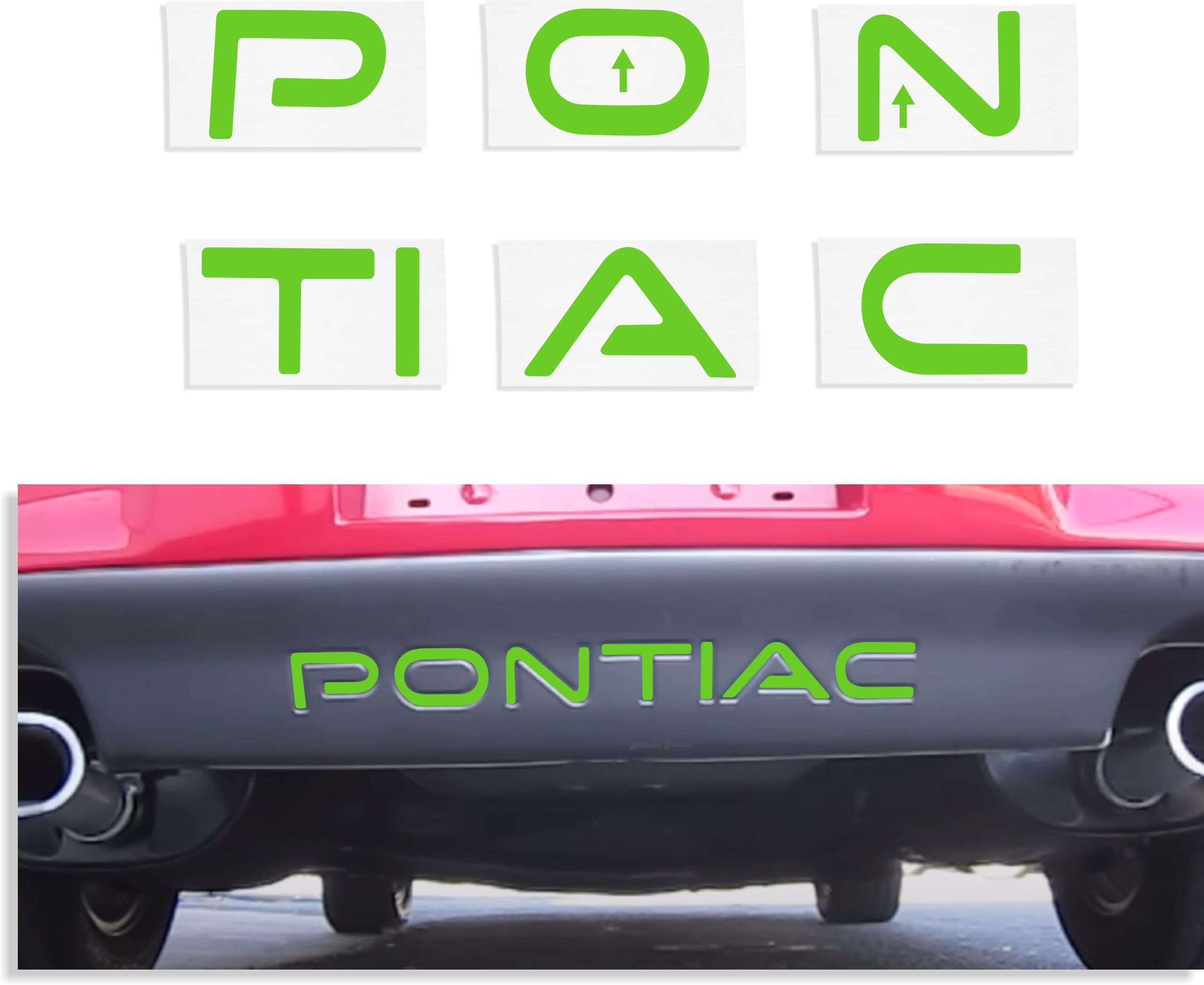 1997-2003 Pontiac Grand Prix Rear Bumper Lettering Decal Kit - Lime Green Vinyl Inserts for Car Customization & Style Upgrade