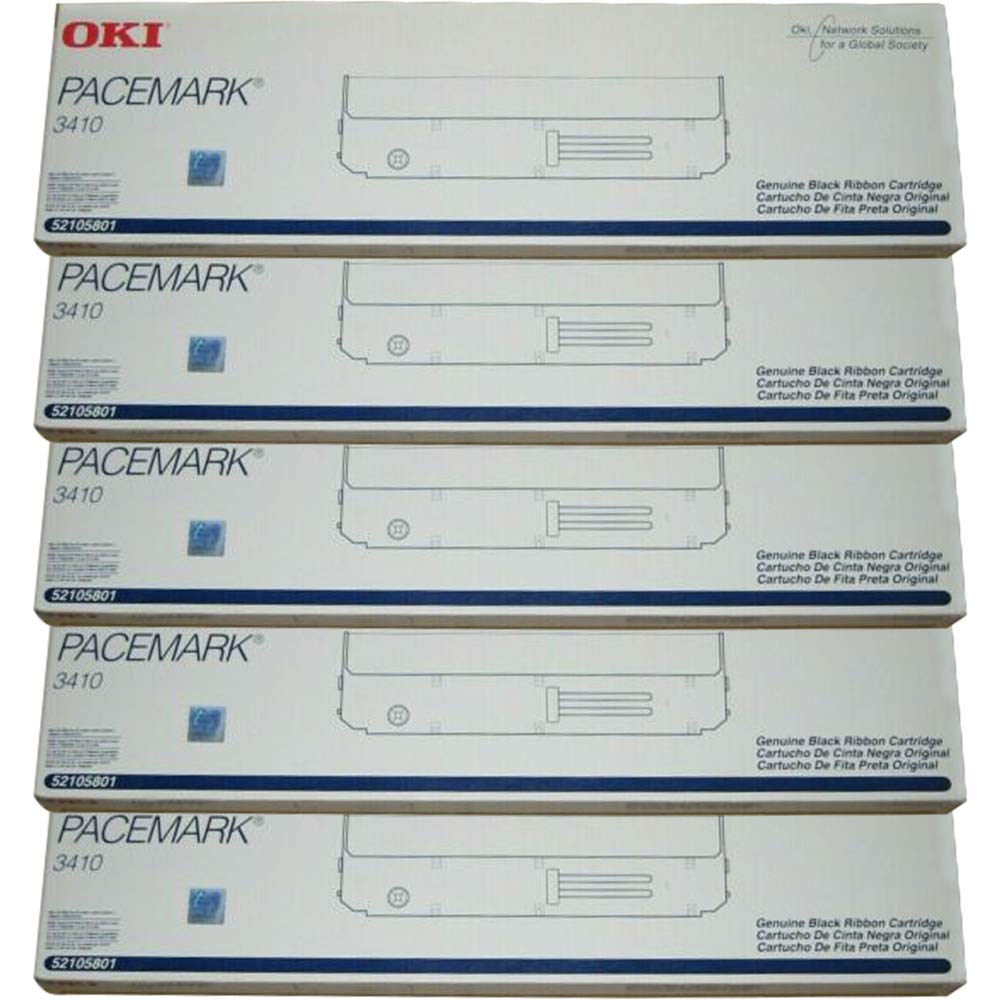 Wholesale CASE of 5 - Oki Data 52105801 Matrix Printer Ribbon for Pacemark 3410 | High-Quality Nylon Printer Ribbon | Black Ink | Ideal for Office Printing, Shipping Labels & Inventory Management