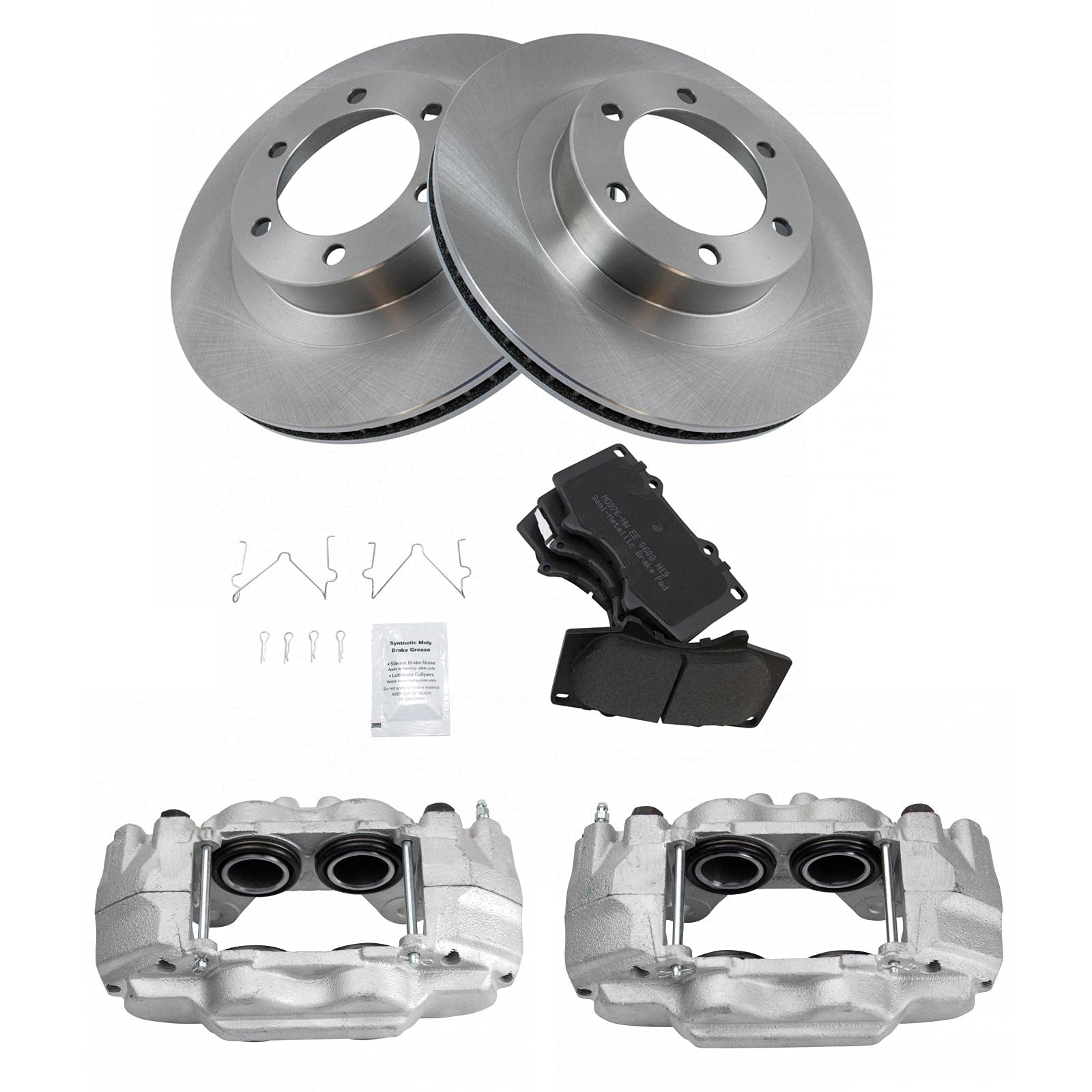 TRQ Front Brake Pad and Rotor Kit - Semi-Metallic Vented Brake Pads & Rotors - Compatible with 2003-2009 Lexus GX470 & Toyota 4Runner - Perfect for Off-Roading, Daily Commuting, and Heavy-Duty Performance