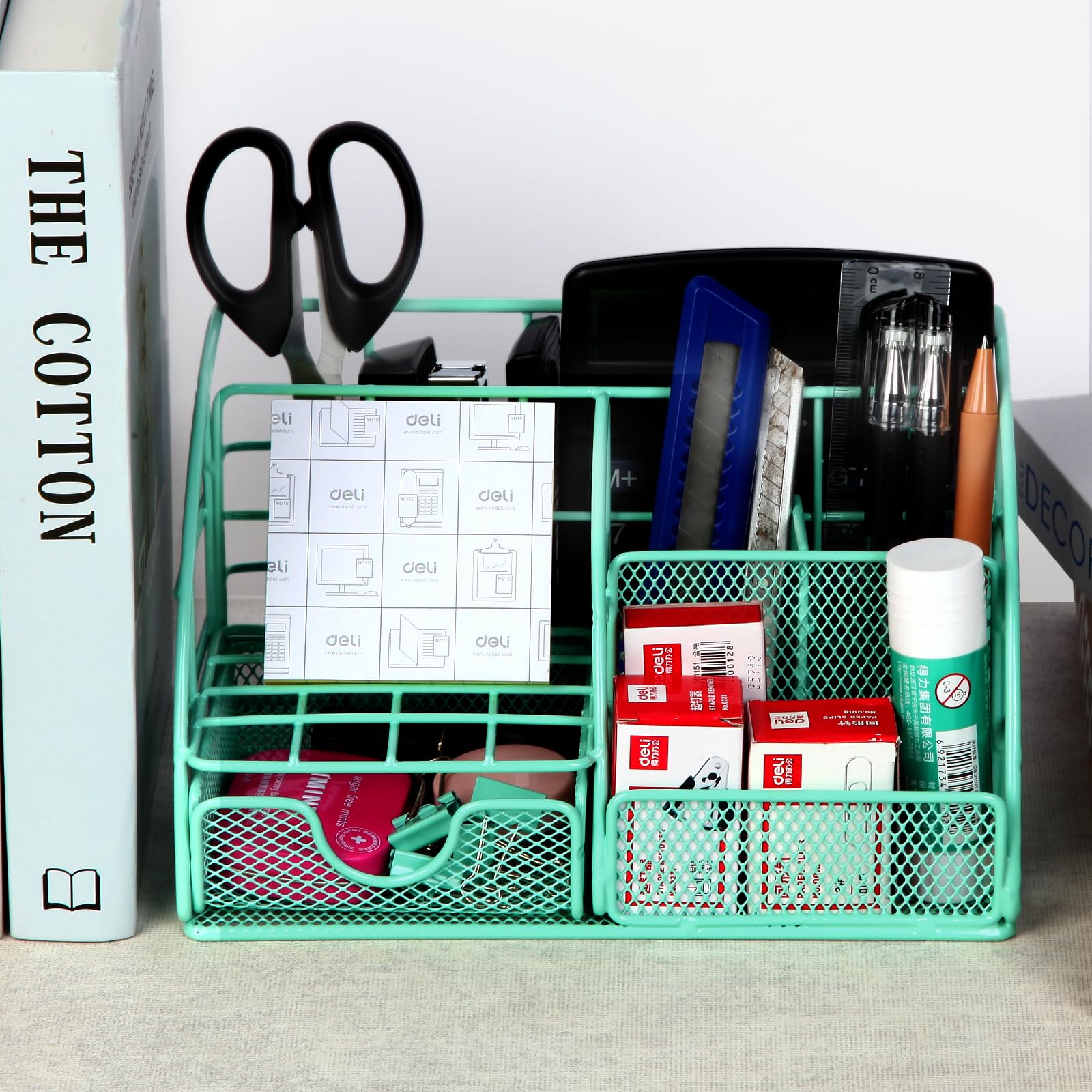 JUOPIEA Metal Mesh Desk Organizer with Pen Holder, 72 Clips Set & Phone Stand - Office Supplies Desktop Organizer with Drawer for Home, Office, School | Perfect for Workspace Organization & Study Accessories