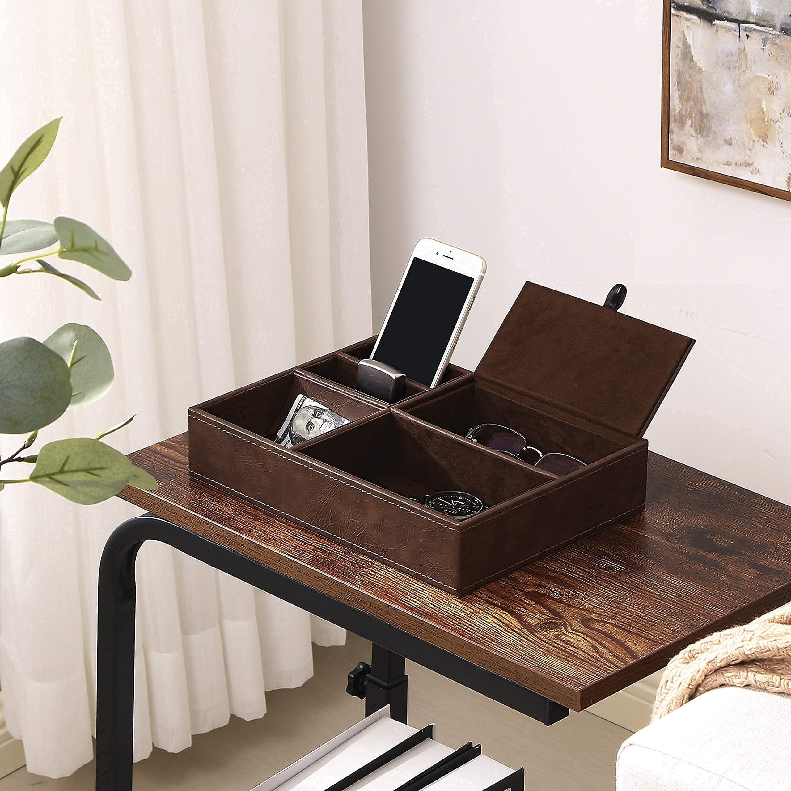 BEWISHOME Men's Valet Tray - Leather Dresser Organizer for Jewelry, Watches, Coins & Keys - Nightstand Storage Box for Men's Accessories | Perfect for Bedroom, Dresser & Travel Organization