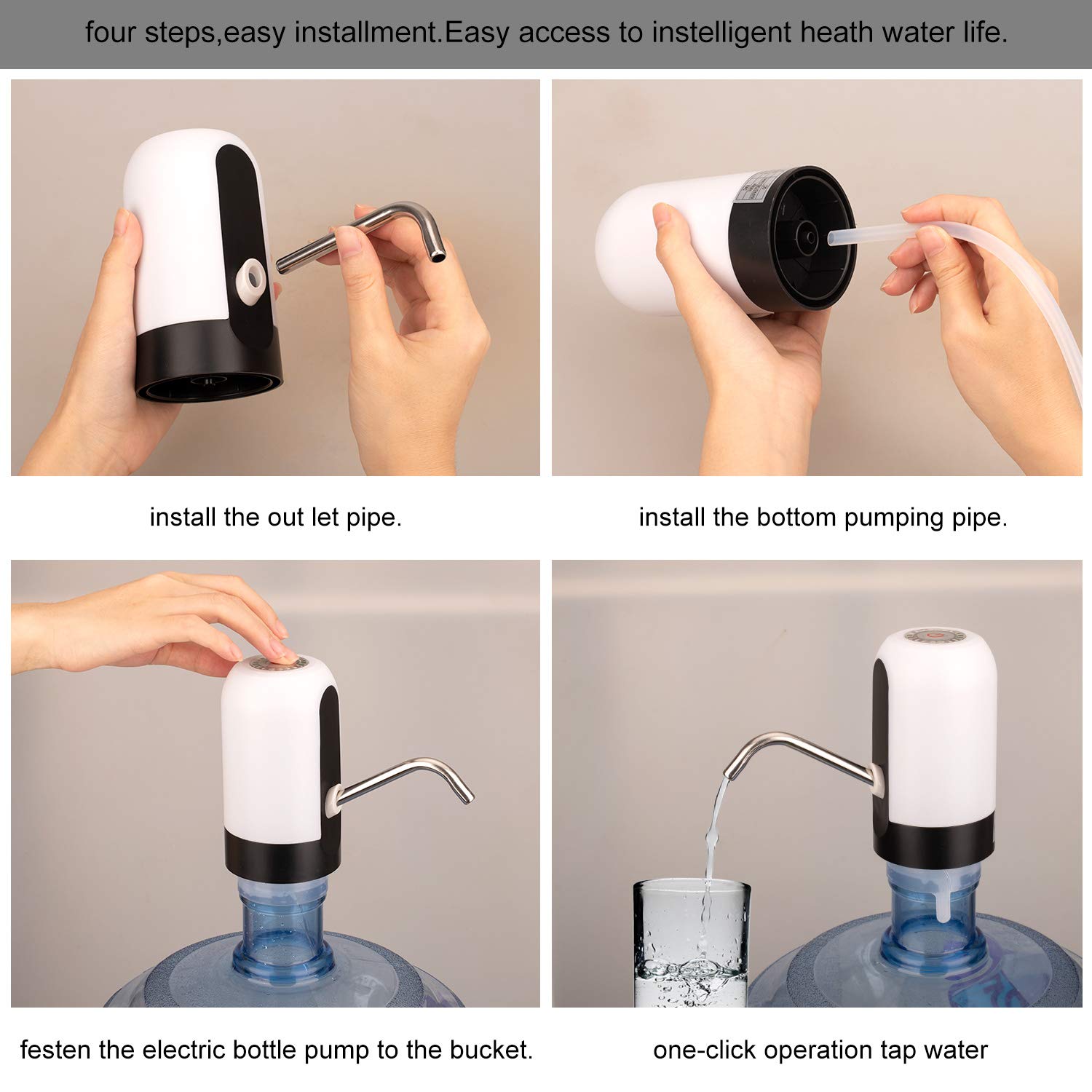 5 Gallon Rechargeable Water Bottle Pump Dispenser - One Button Operation with Replaceable Suction & Outlet Pipe - Perfect for Home, Office, Camping & Emergency Water Supply