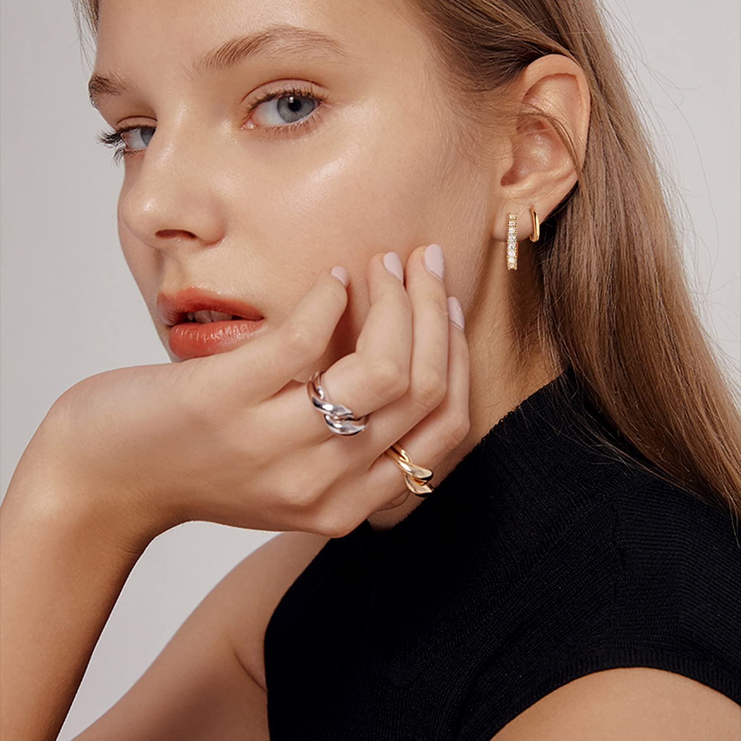 Dreamfox 6/8 Pairs Small Huggie Hoop Earrings for Women - Hypoallergenic 14K Gold Plated Simple Stud Earrings Set - Perfect Christmas Gift for Everyday Wear, Parties & Special Occasions