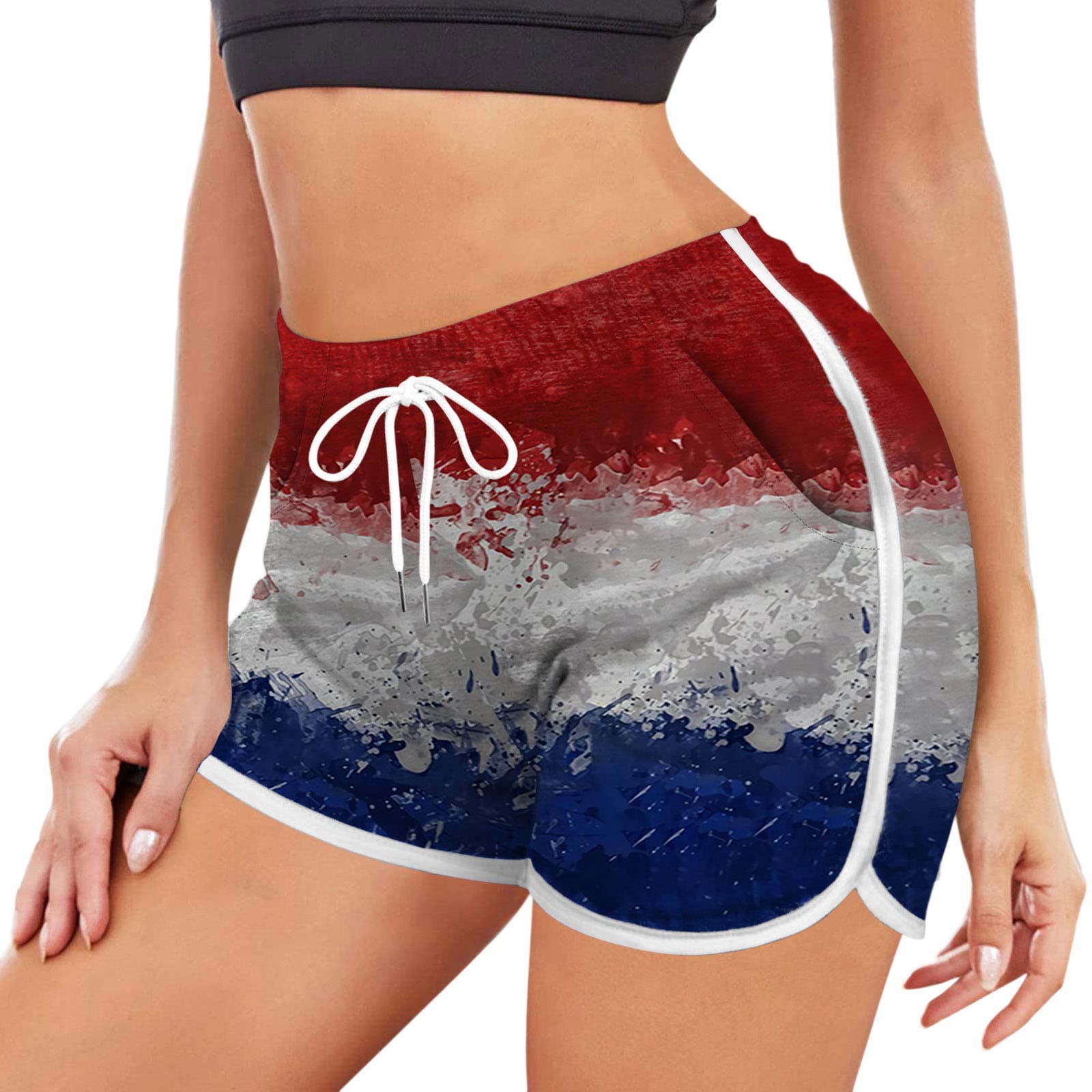 Women's High Waisted Yoga Shorts - USA Flag Patriotic Workout Shorts for Running, Biking & 4th of July - Cross Waist Design for Comfort & Style - Perfect for Gym, Outdoor Sports & Independence Day Celebrations
