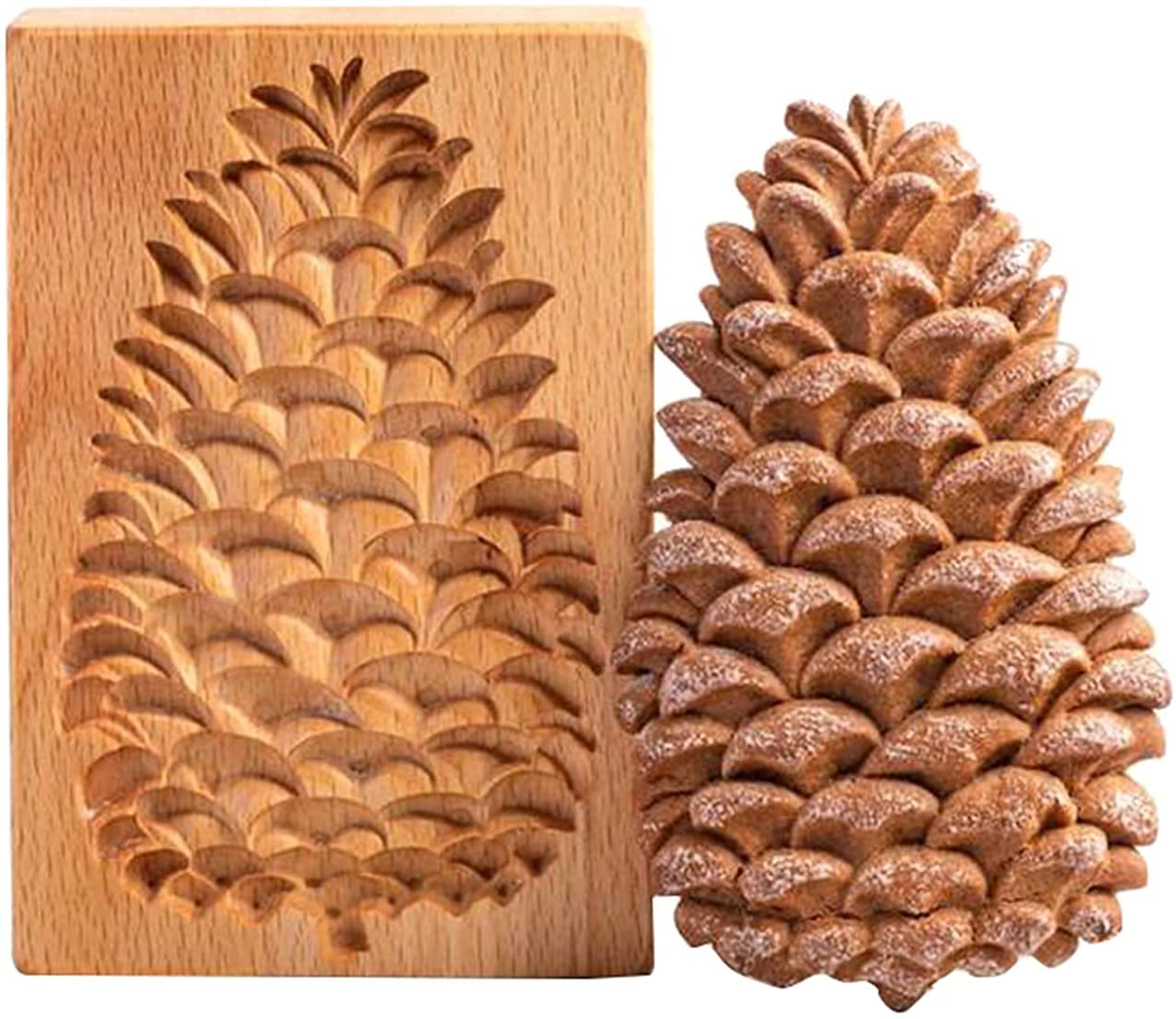 Wooden Cookie Cutter Set - Pinecone & Provence Rose Embossing Mold for Gingerbread, Biscuits | Baking Tool for Holiday Cookies, DIY Crafts & Home Decor | Christmas Baking, Wedding Favors, Gift Making