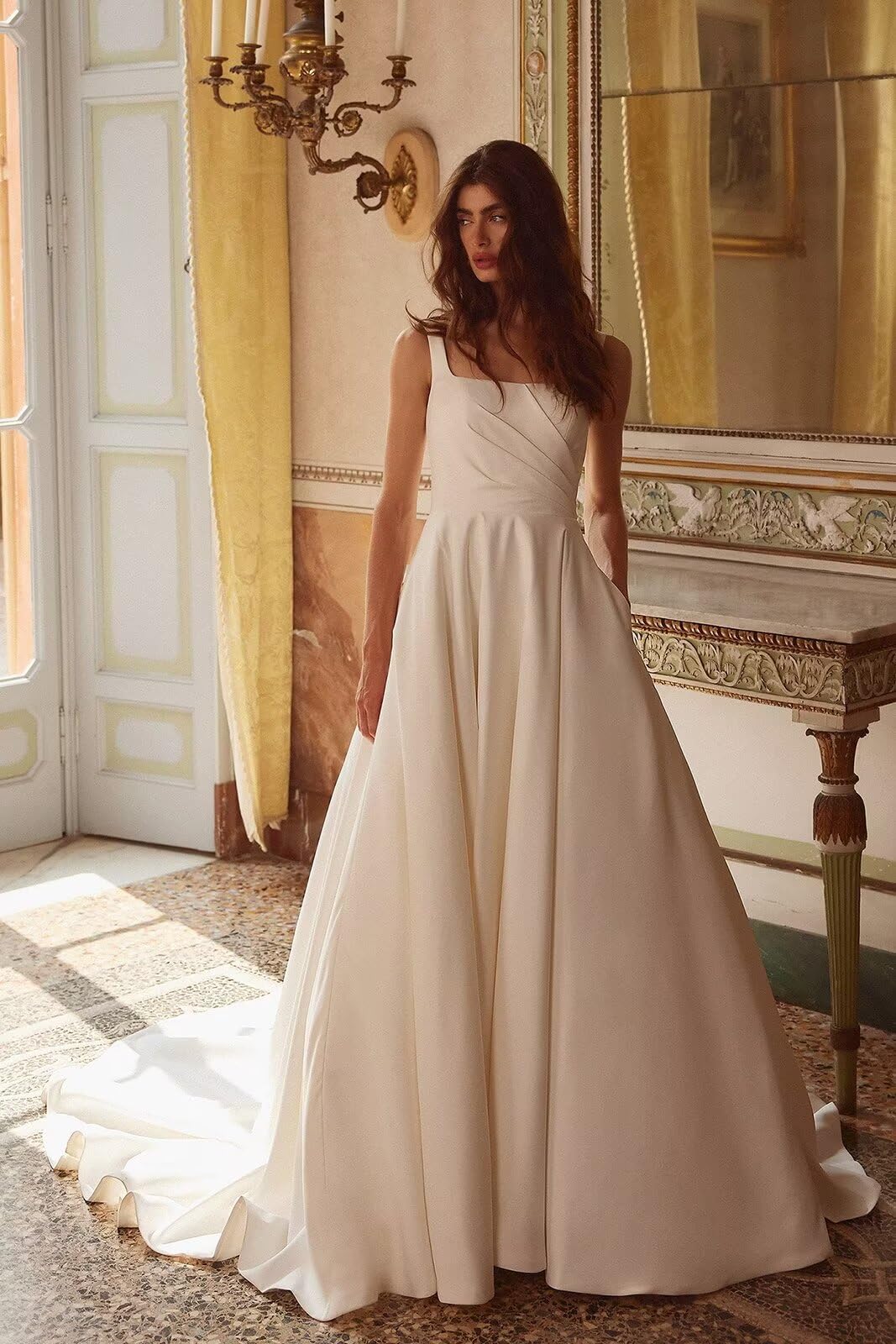 2024 Boho Wedding Dresses for Bride - Satin Beach Sleeveless Bridal Ball Gown | Perfect for Beach Weddings, Destination Elopements & Boho-Chic Bridal Looks